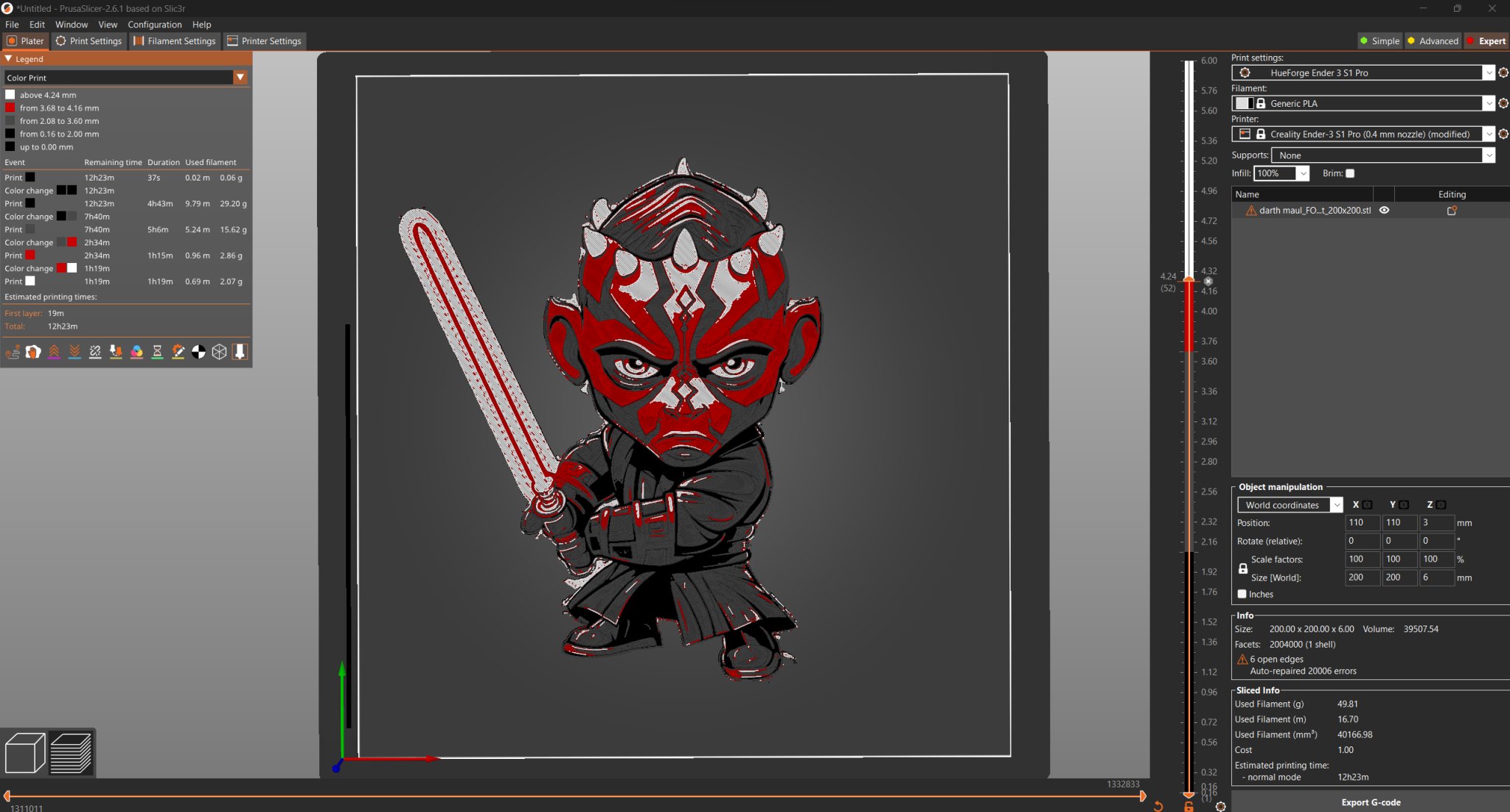 Mô hình Darth Maul đa màu sắc phong cách HueForge