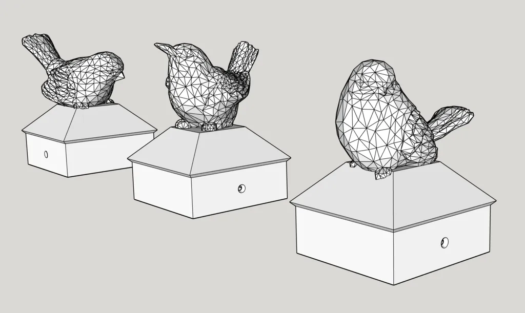 Nắp cột hàng rào với chim low poly