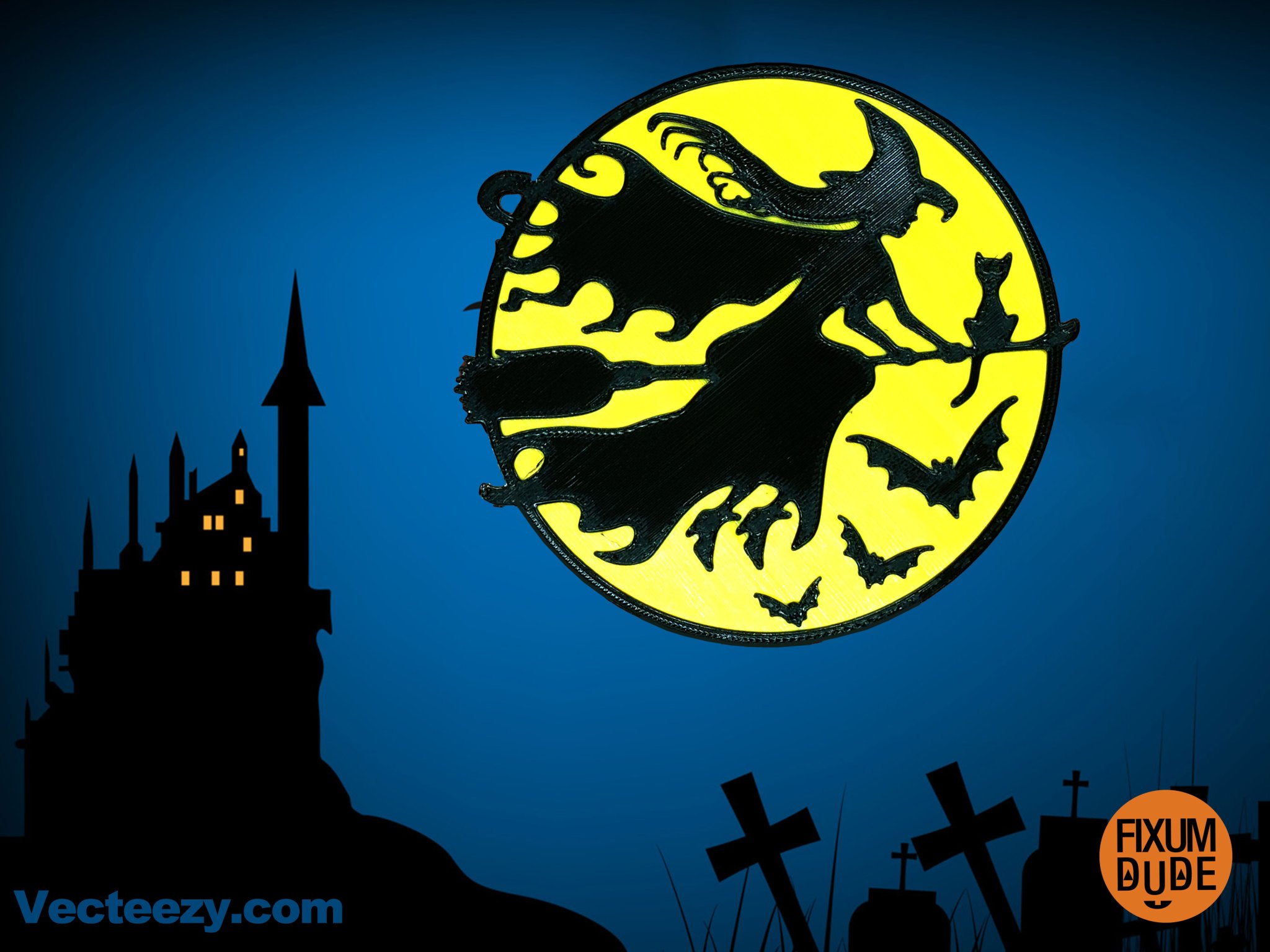 Giá đỡ ly phù thủy Halloween với mèo đen và dơi