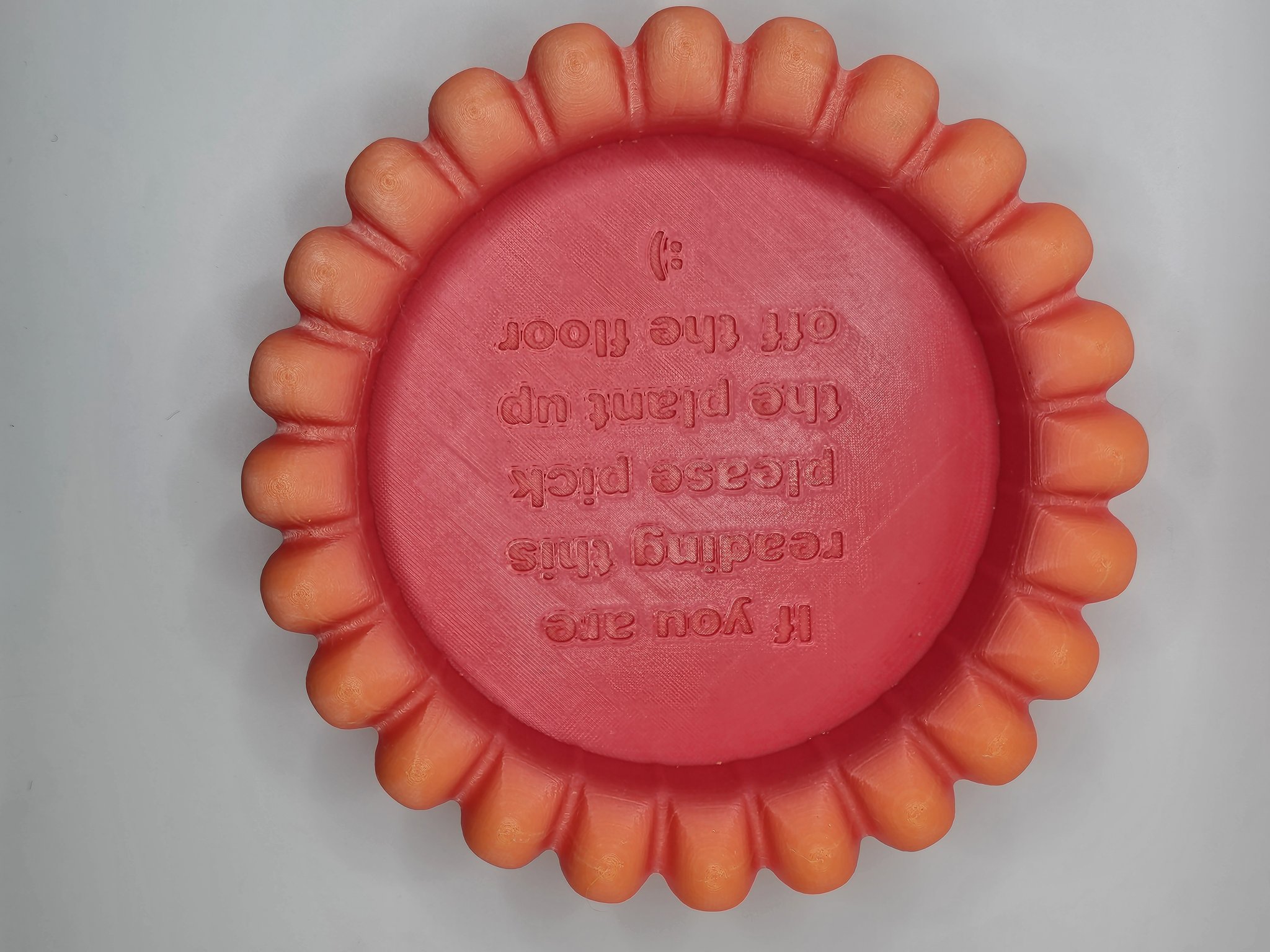 Đế chậu cây với cánh hoa và thông điệp vui nhộn