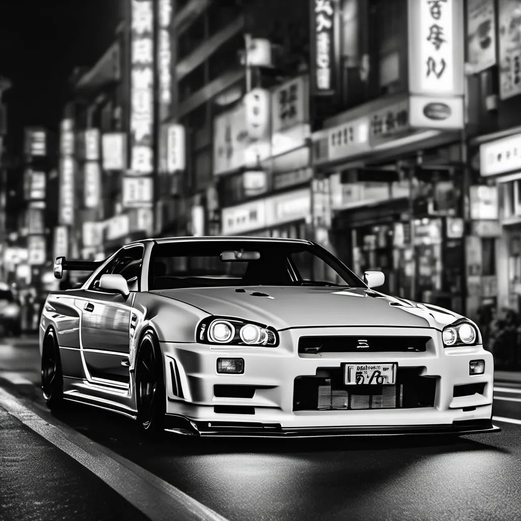R34 GTR vào ban đêm tại Tokyo với Hueforge