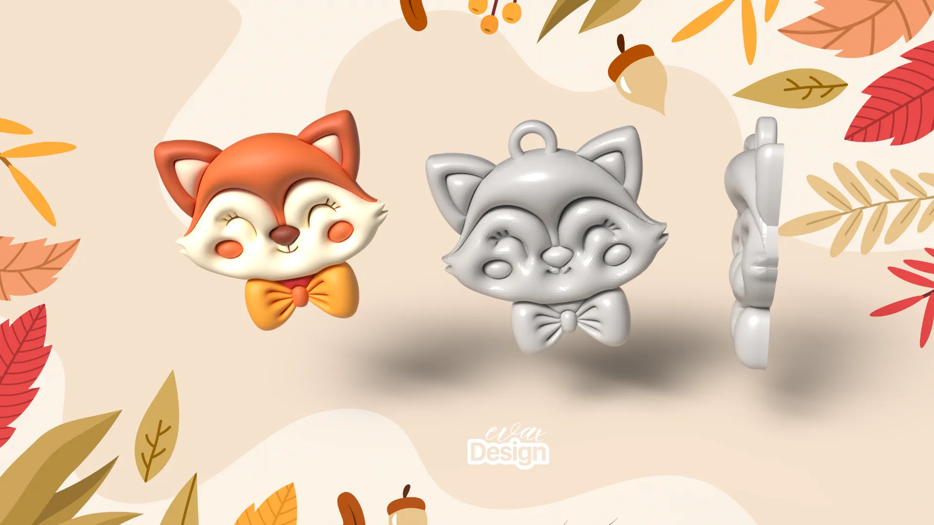 Móc khóa hình con cáo 3D độc đáo