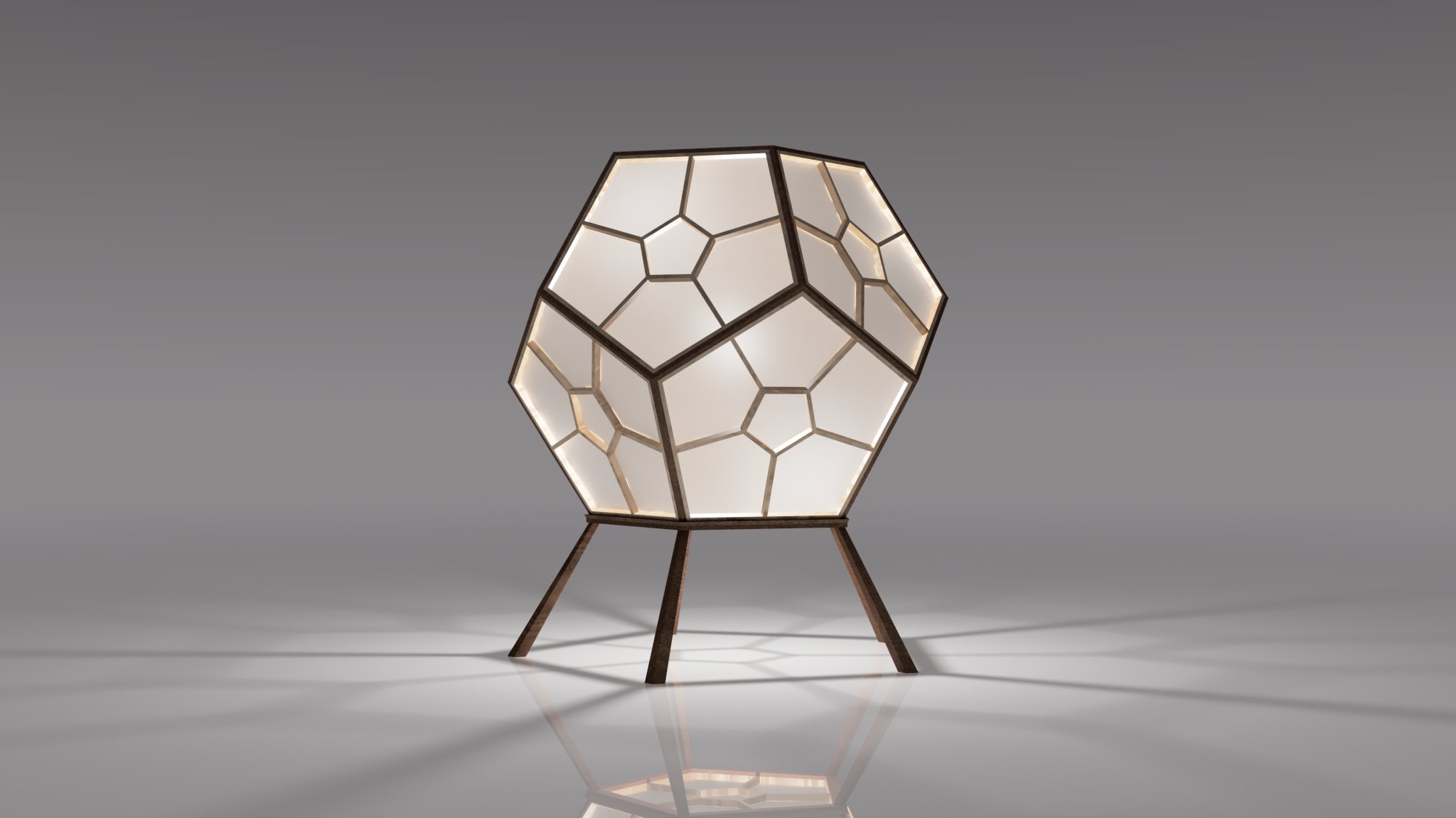 Đèn Dodecahedron với thiết kế hình học và kỹ thuật Kumiko