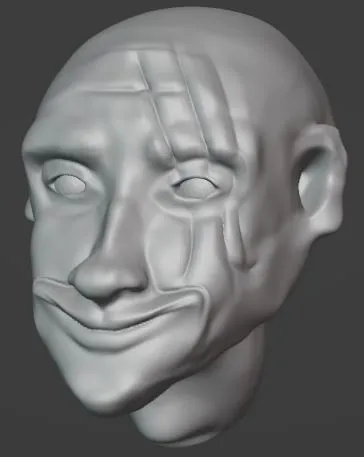 Mặt đầu người cười kỳ quái với vết sẹo