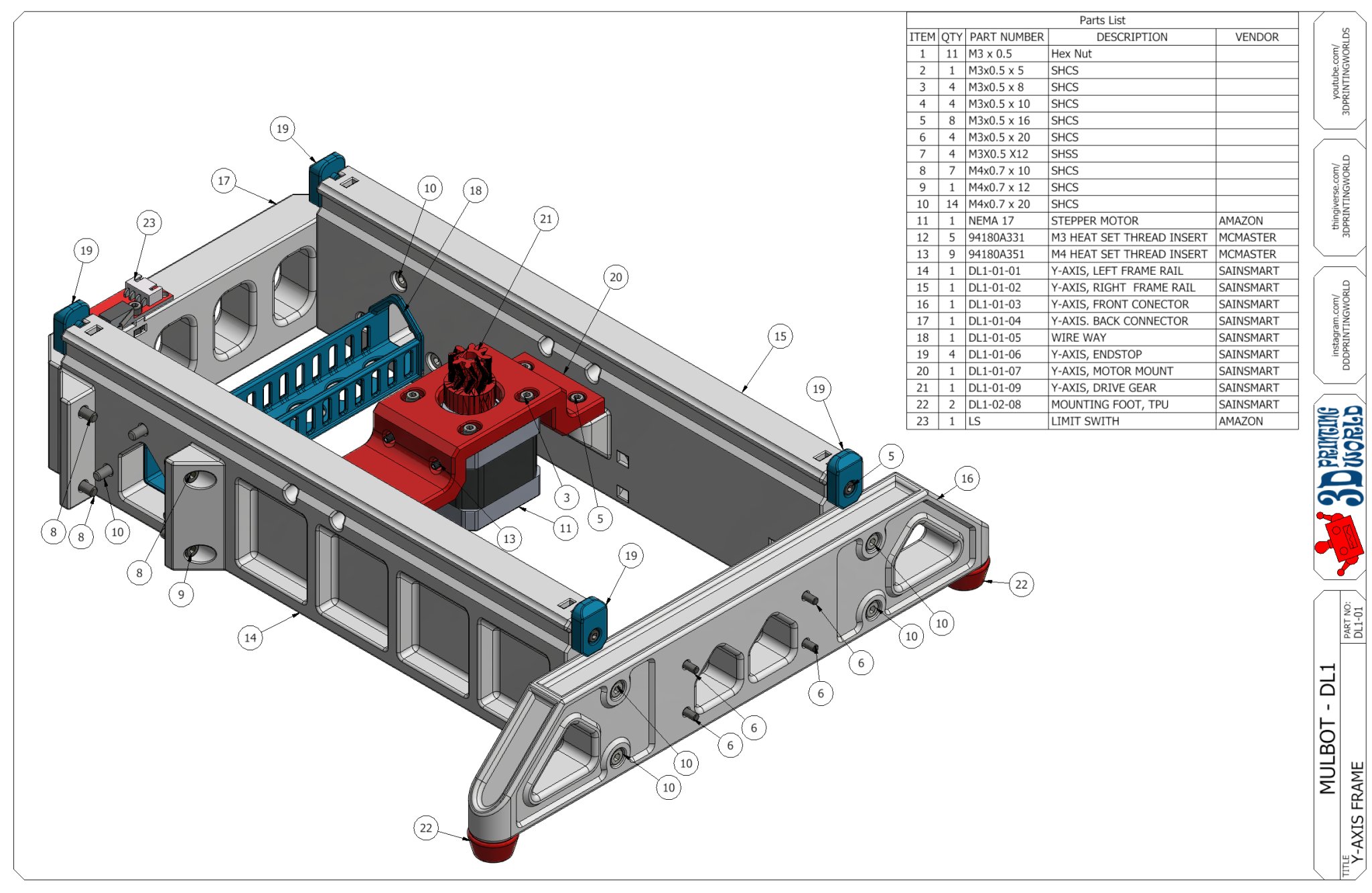 Máy in 3D Mulbot với khung in 3D và hệ thống truyền động