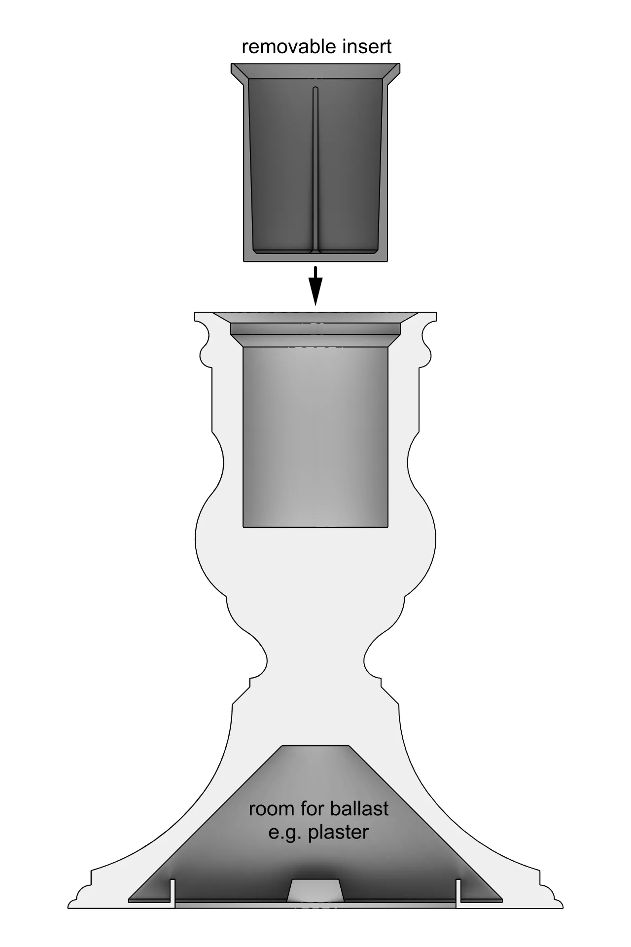 Đế nến cổ điển dễ in với phần chèn có thể tháo rời