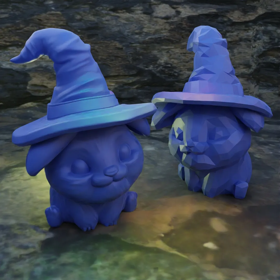 Thỏ dễ thương với tai treo và mũ Halloween