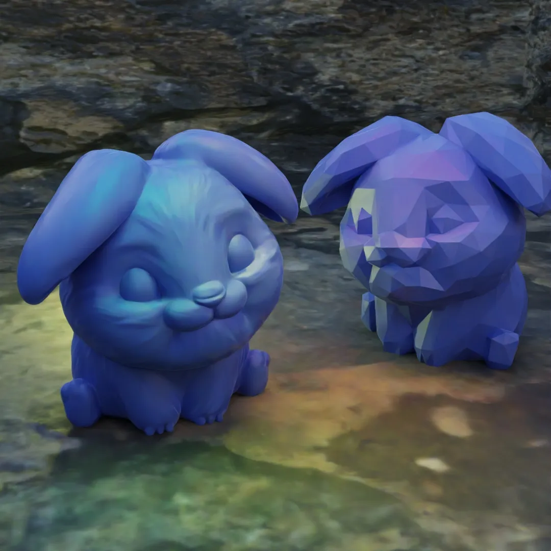 Thỏ dễ thương với tai rủ - chi tiết và phong cách low poly