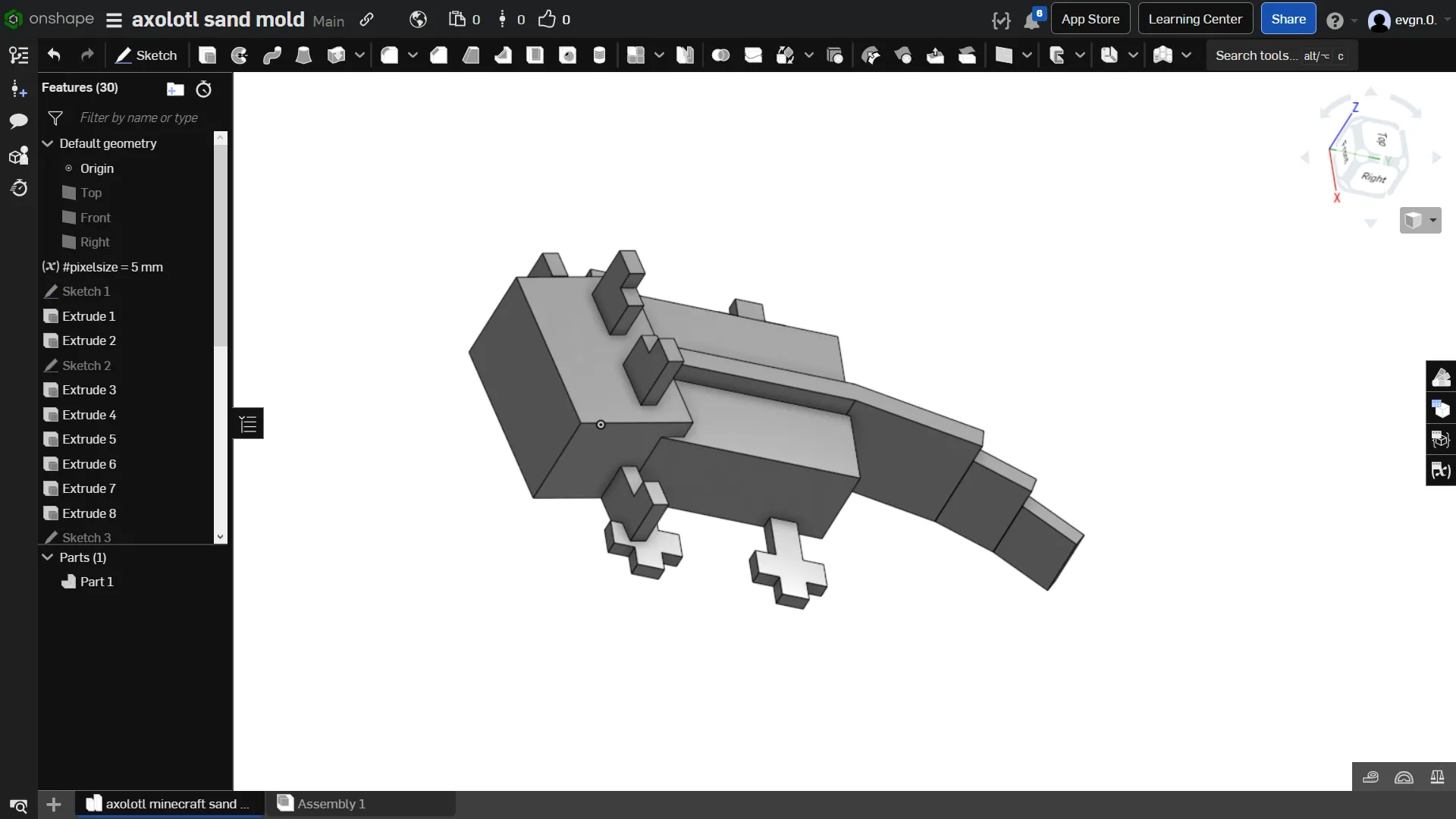 Khuôn cát hình axolotl trong Minecraft kích thước 5mm