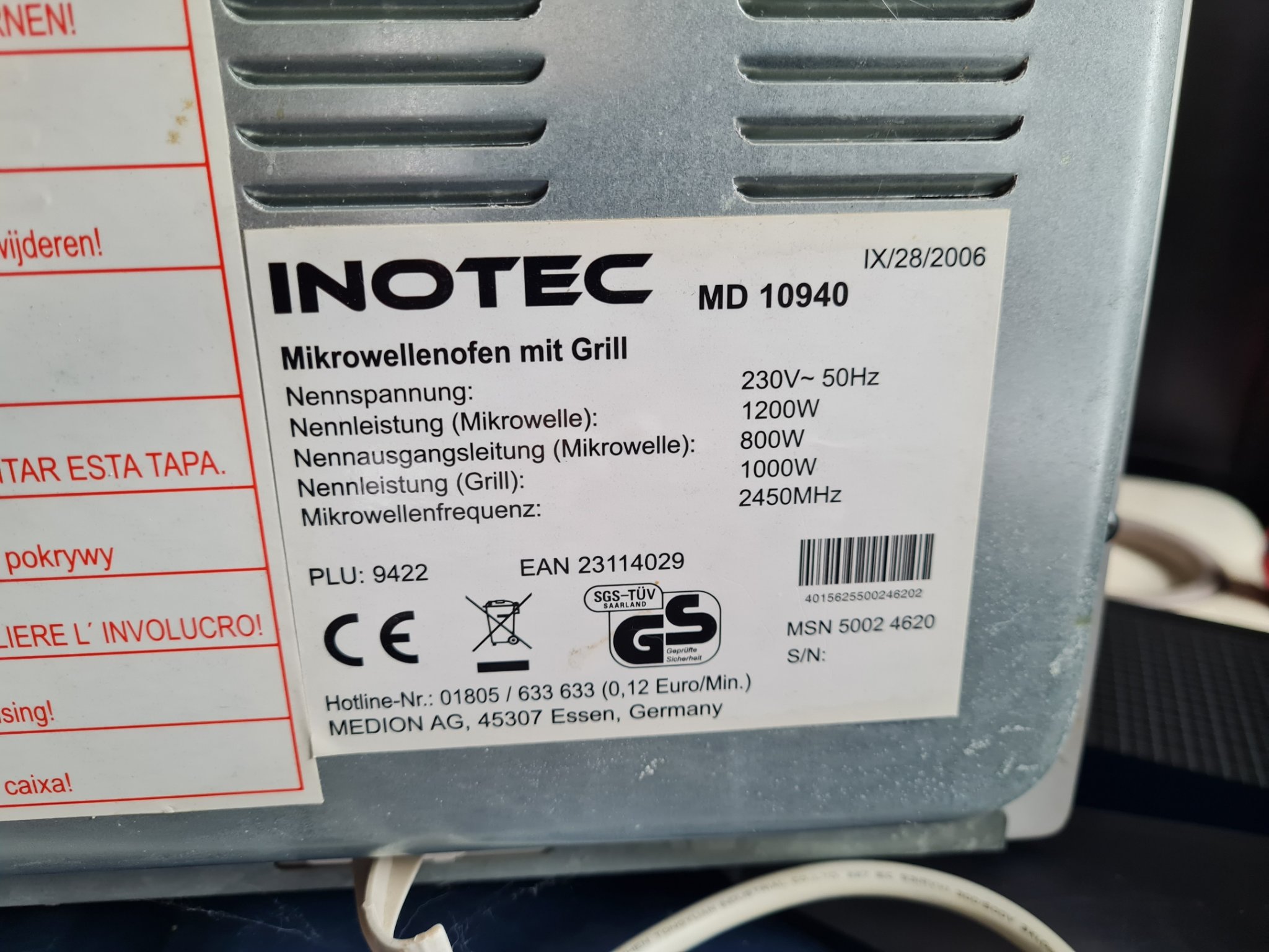 Nắp mở cửa cho lò vi sóng Medion MD 10940