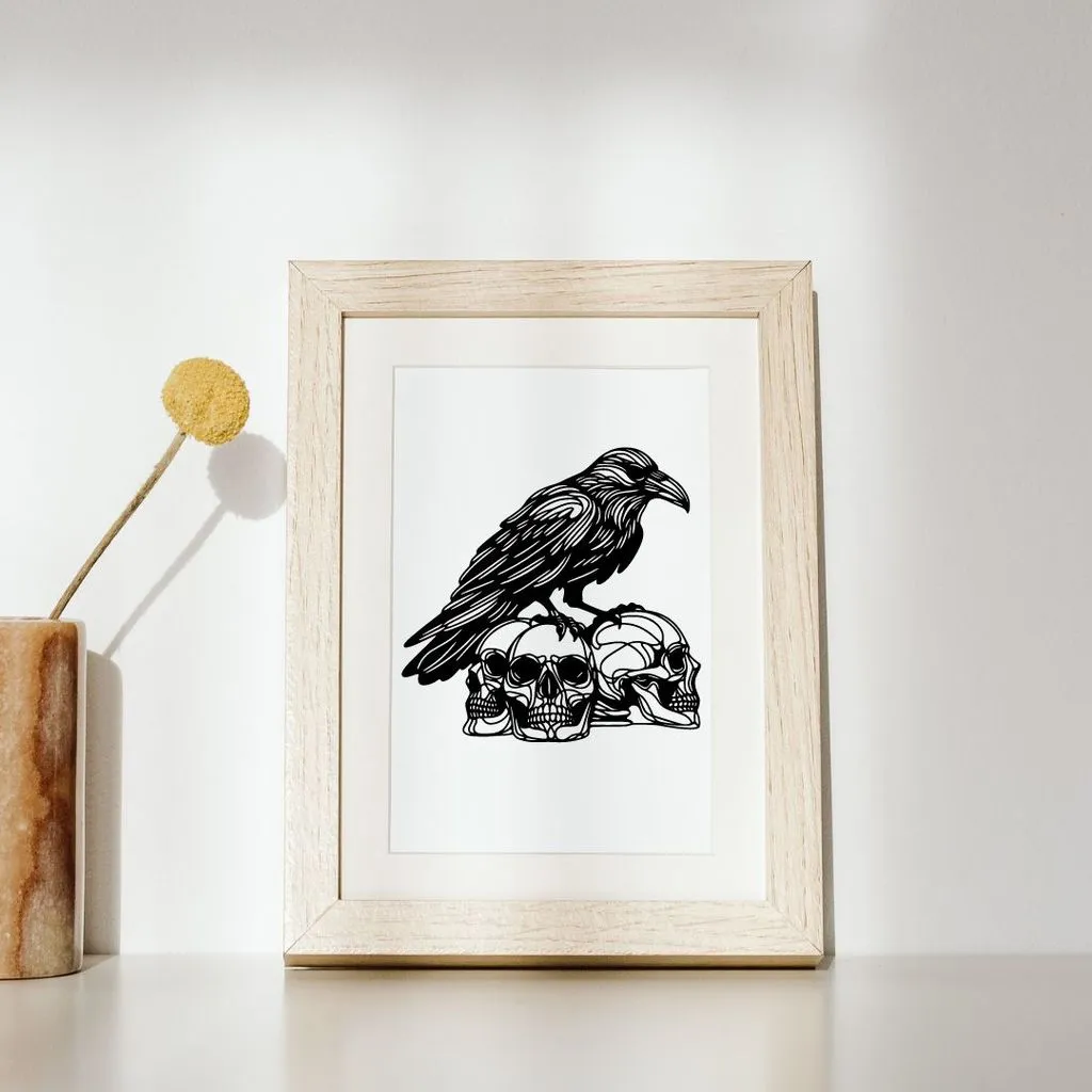 Quạ trên đầu lâu - Trang trí tường hoặc bàn