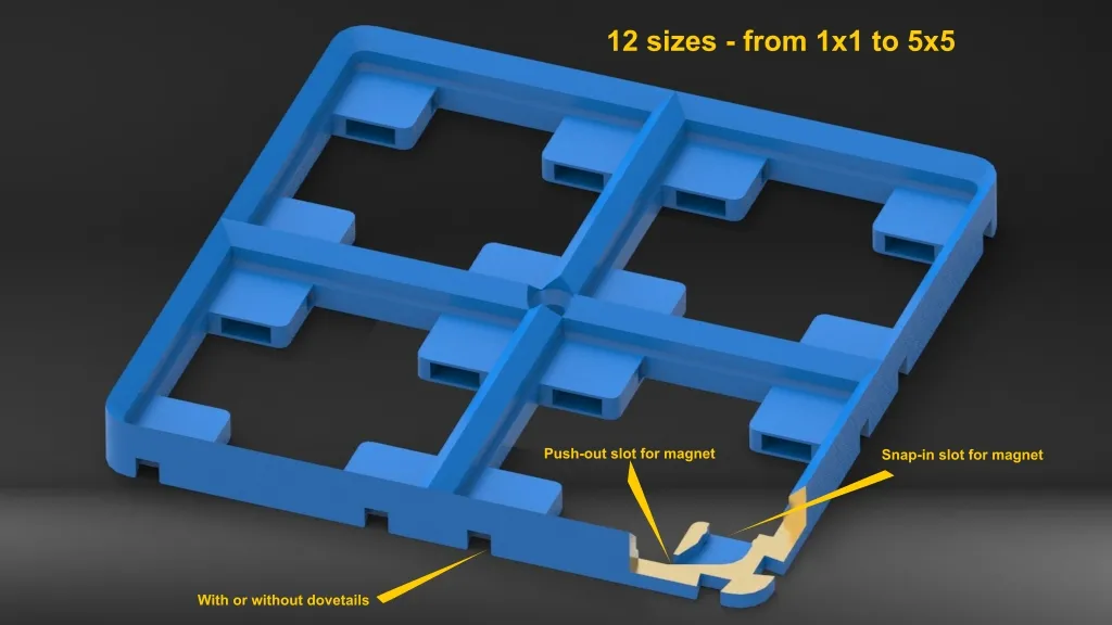 Đế Gridfinity với nam châm gắn bên hông không cần keo