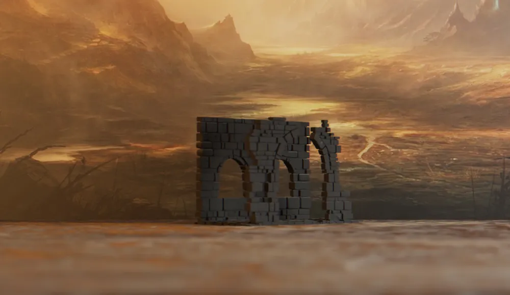 Mô-đun tường đá đổ nát #3 có cửa sổ