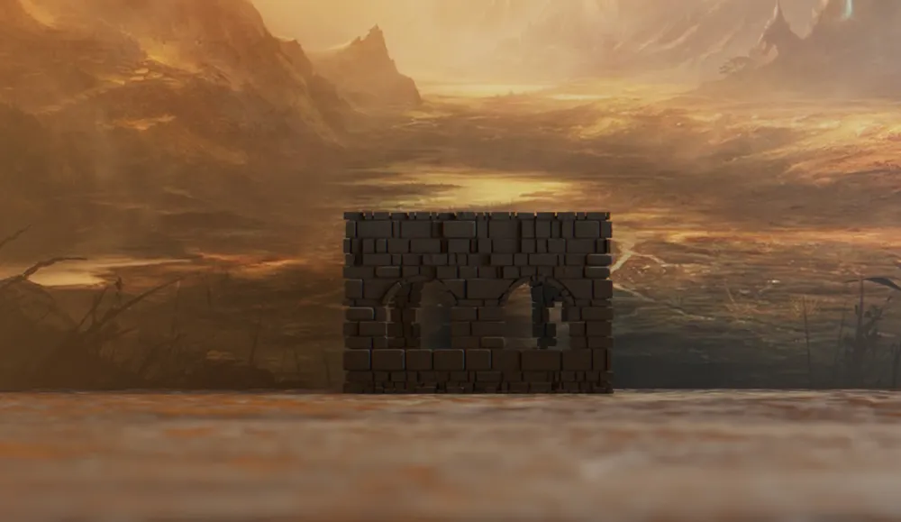 Mô-đun tường đá đổ nát #3 có cửa sổ