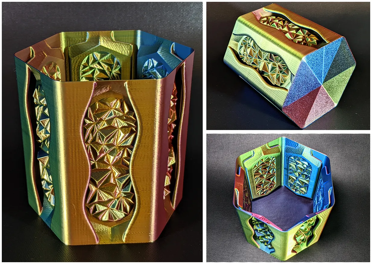 Bình hoa hình lục giác với họa tiết kẹo đá