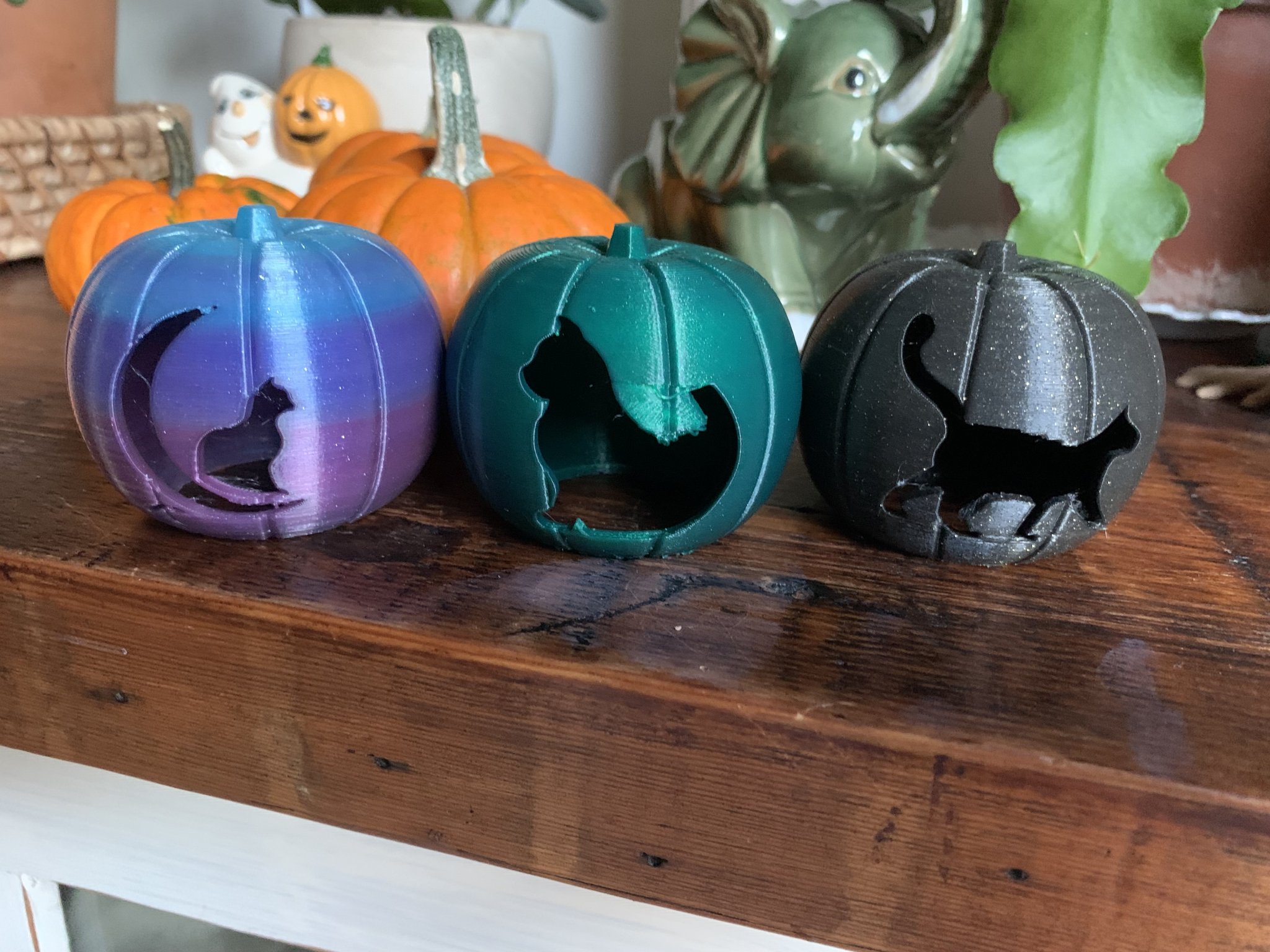 Đèn lồng bí ngô hình mèo cho nến trà