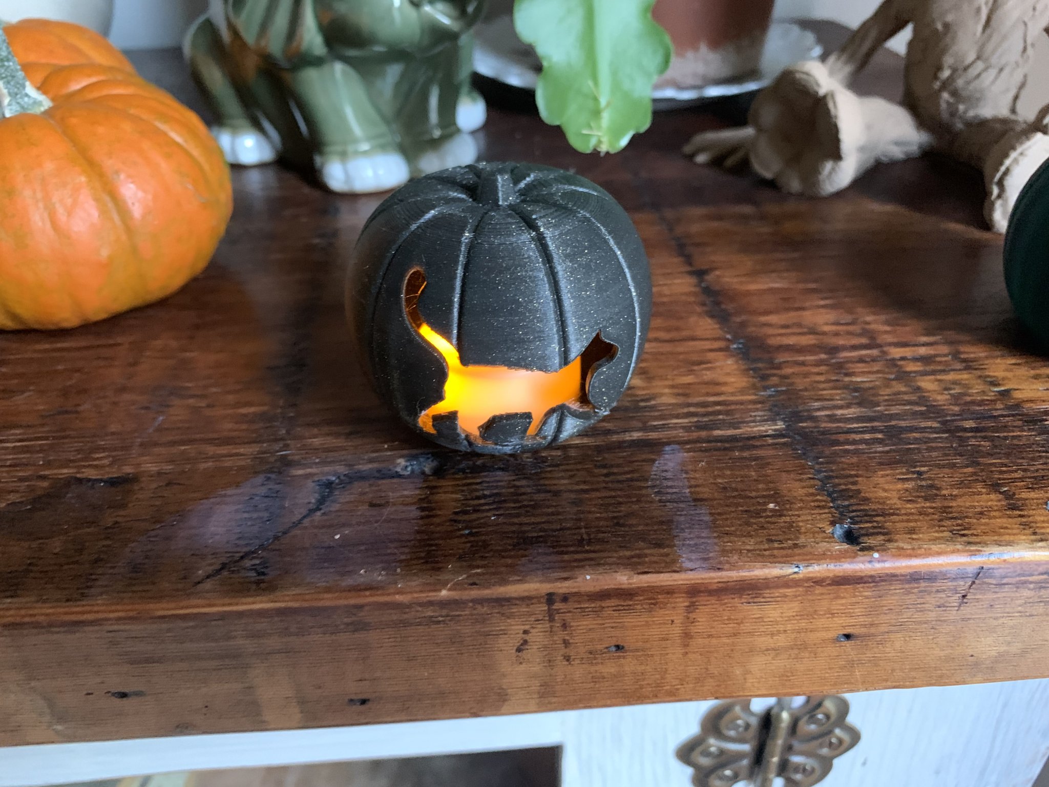 Đèn lồng bí ngô hình mèo cho nến trà