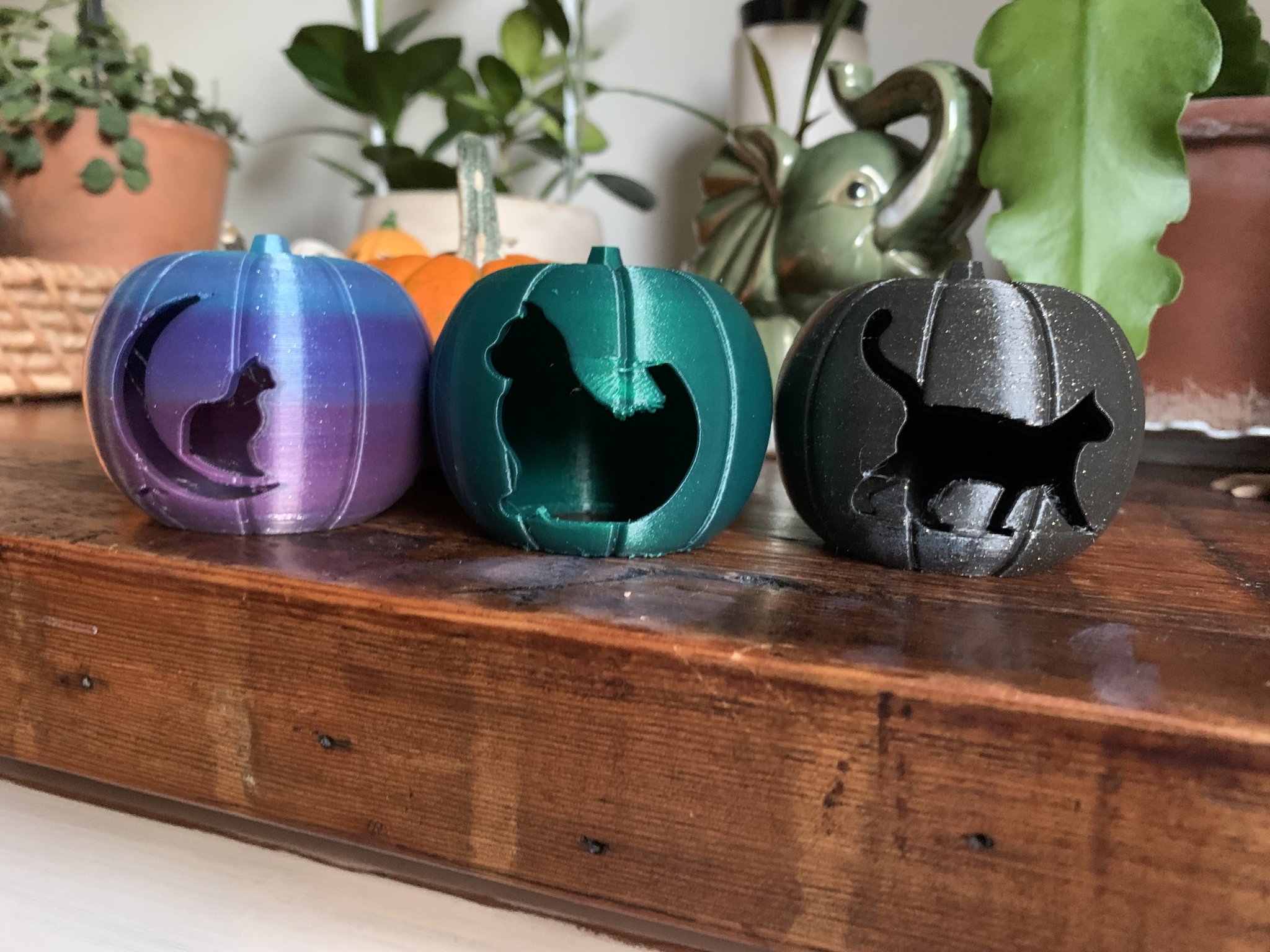 Đèn lồng bí ngô hình mèo cho nến trà