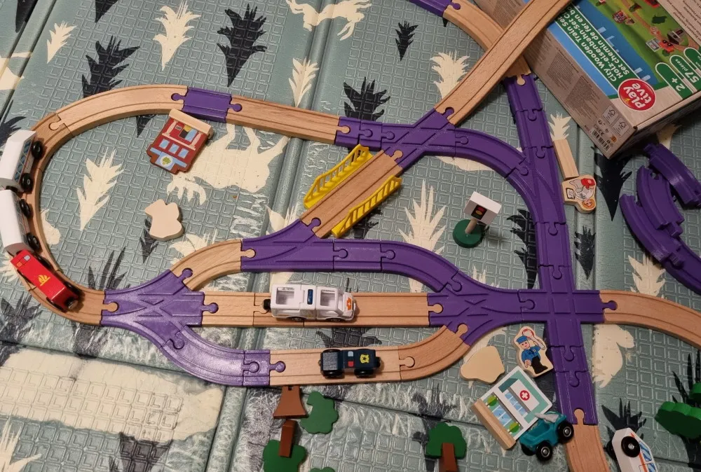 Đường ray gỗ tương thích với bộ đồ chơi Lidl Playtive / Ikea