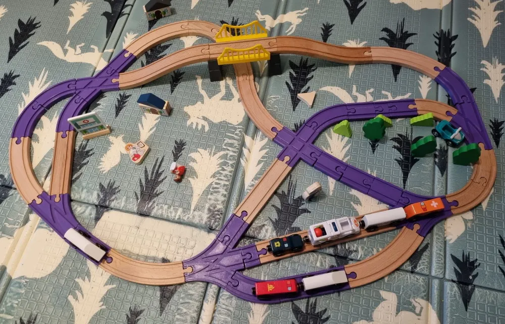 Đường ray gỗ tương thích với bộ đồ chơi Lidl Playtive / Ikea