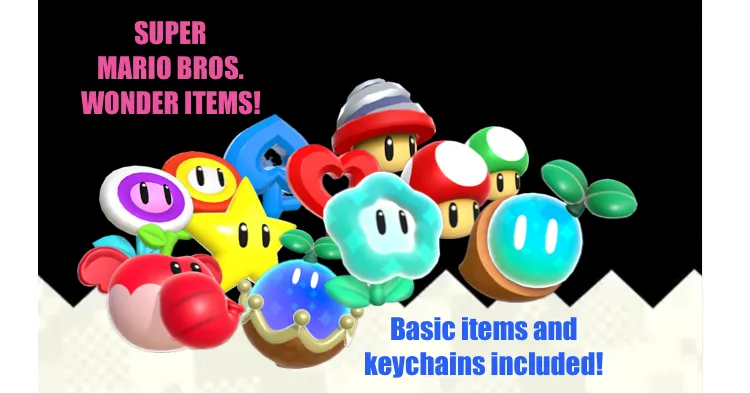 Bộ móc khóa Mario Wonder với 12 nhân vật từ Super Mario Bros