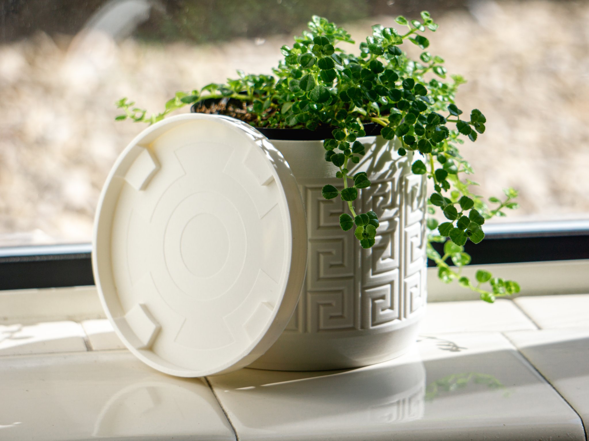 Chậu cây họa tiết Aztec có lỗ thoát nước và khay nhỏ giọt