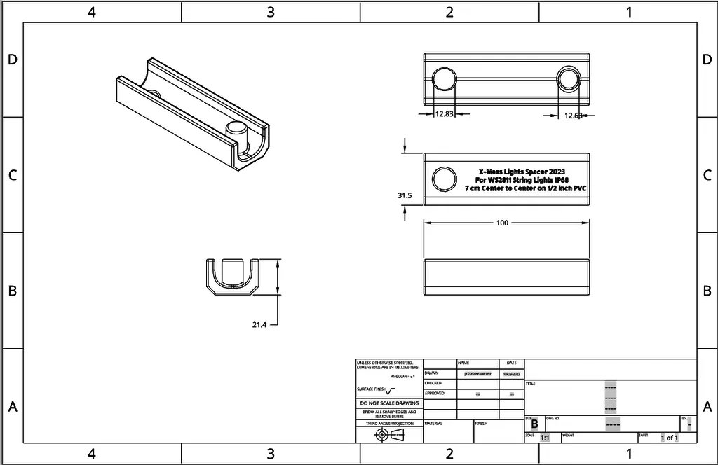 Giá đỡ khoảng cách cho dây đèn LED WS2811 trên jig PVC 1/2 inch
