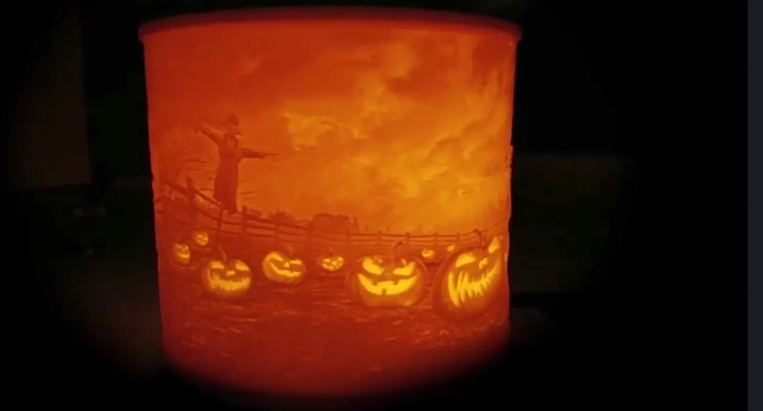 Đèn lithophane hình cảnh Halloween với nắp hình dơi