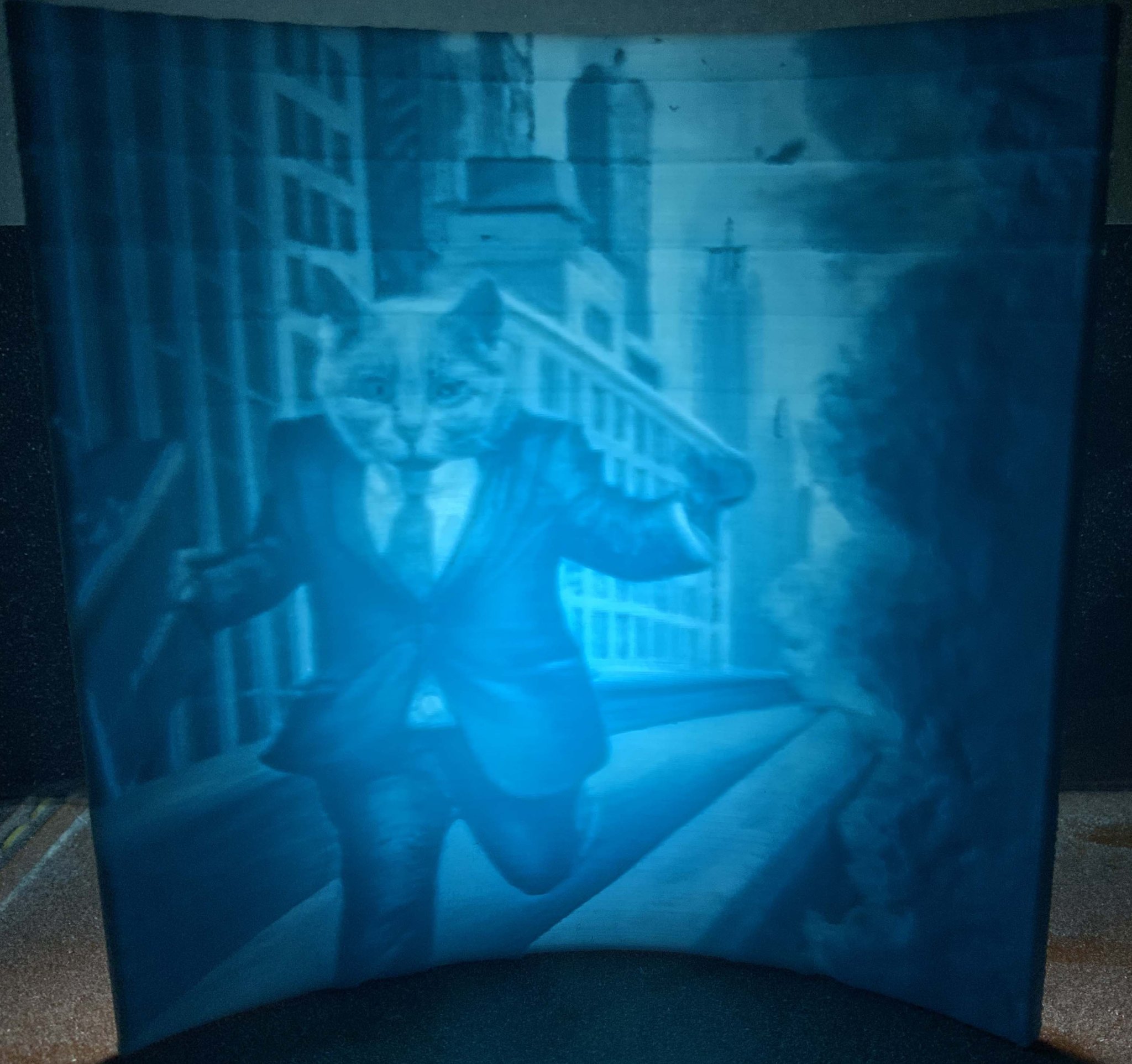 Mô hình lithophane mèo chạy trốn khỏi tòa nhà cháy