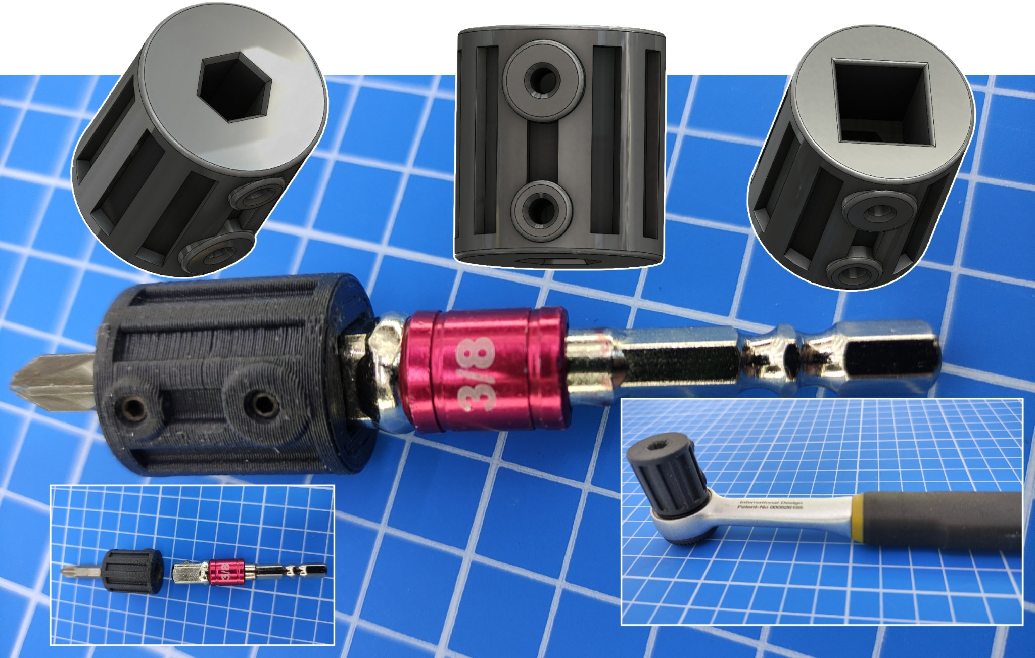 Bộ chuyển đổi vuông 3/8 sang đầu lục giác 1/4