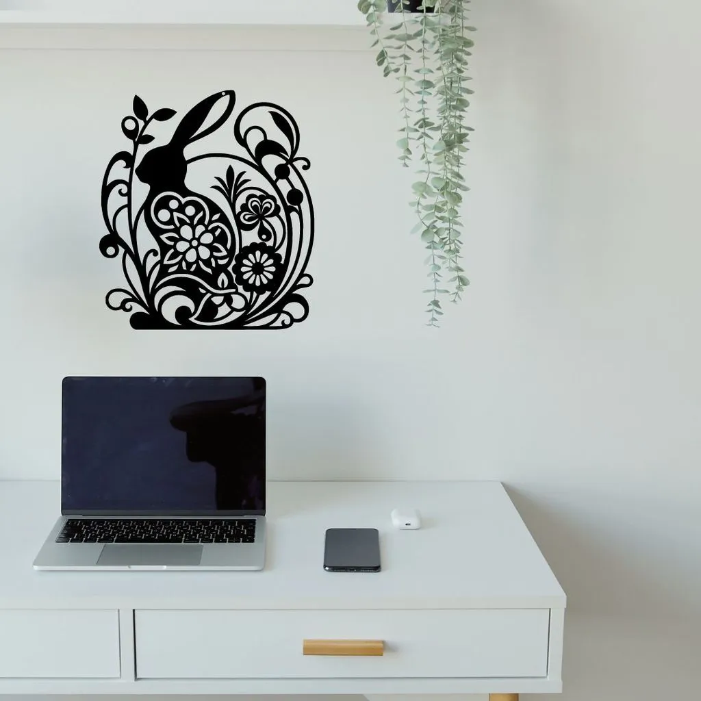 Trang trí lễ Phục Sinh với thỏ và hoa treo tường