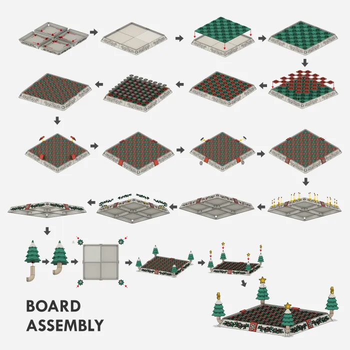 Cờ vua Giáng sinh với nhân vật cổ điển và họa tiết lễ hội
