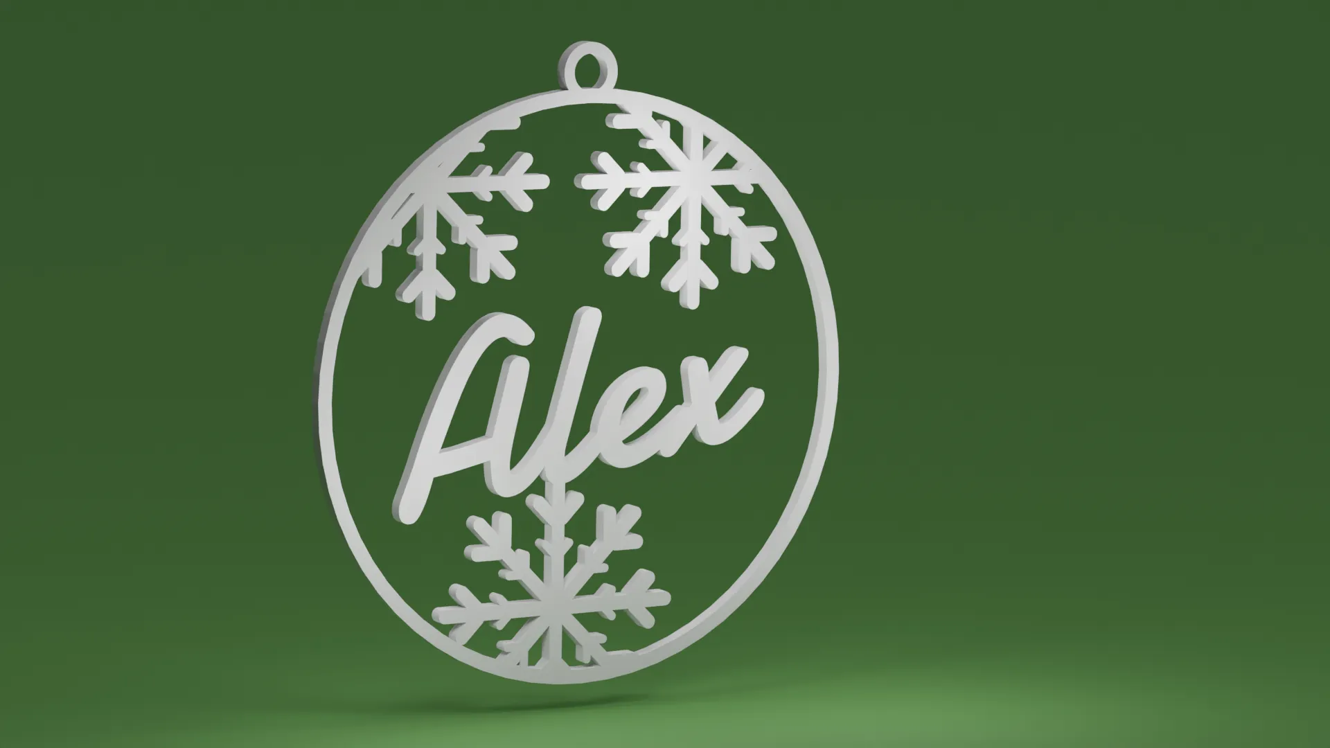 Quả cầu Giáng sinh với bông tuyết và tên Alex