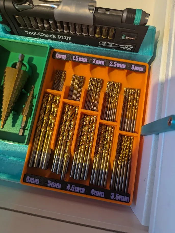 Giá đỡ khoan đa năng Gridfinity cho 10 kích thước mũi khoan