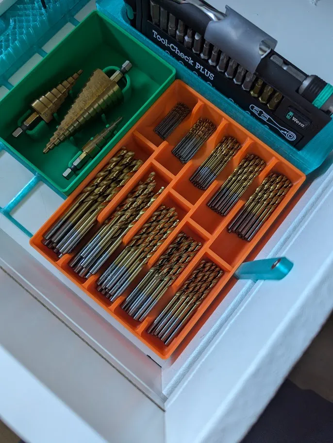 Giá đỡ khoan đa năng Gridfinity cho 10 kích thước mũi khoan