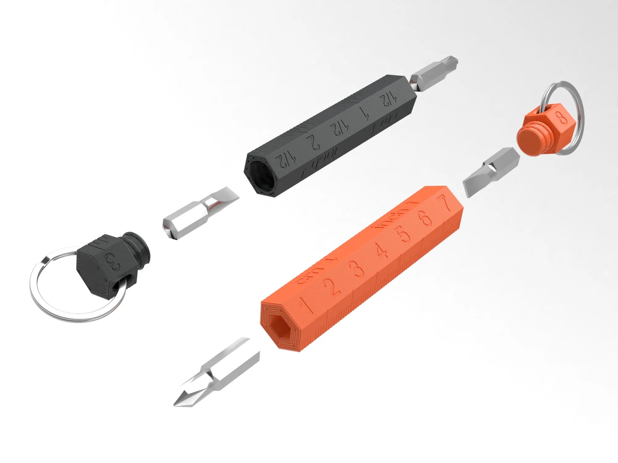 Móc chìa khóa đa năng tích hợp tua vít và thước kẻ