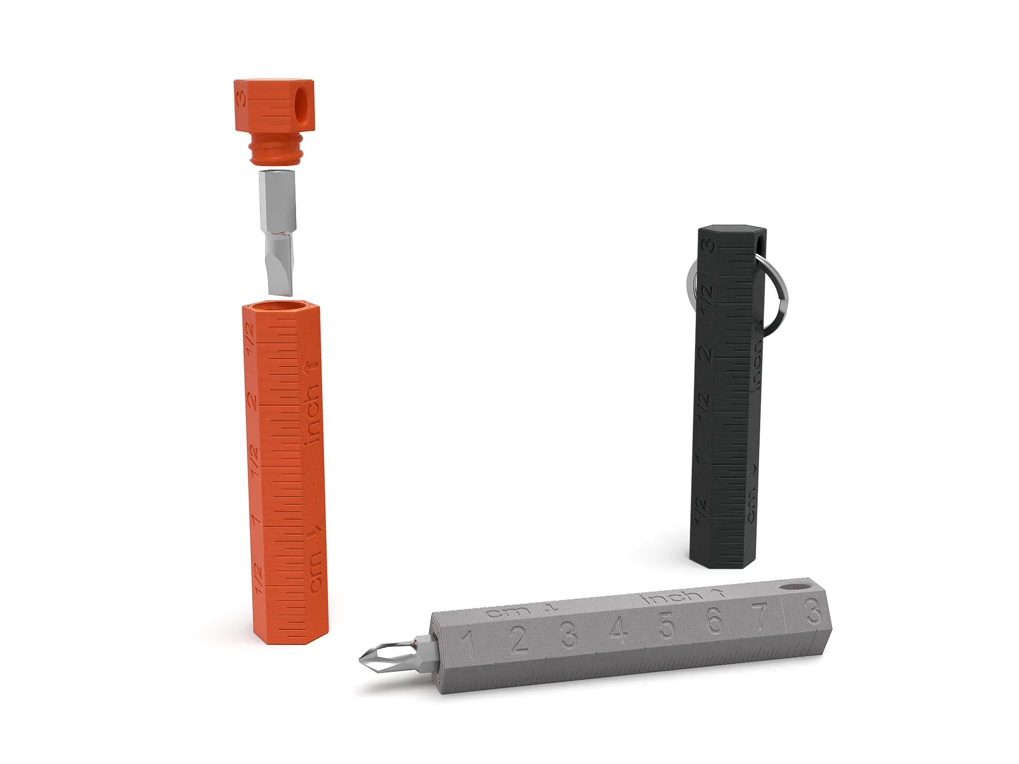 Móc chìa khóa đa năng tích hợp tua vít và thước kẻ