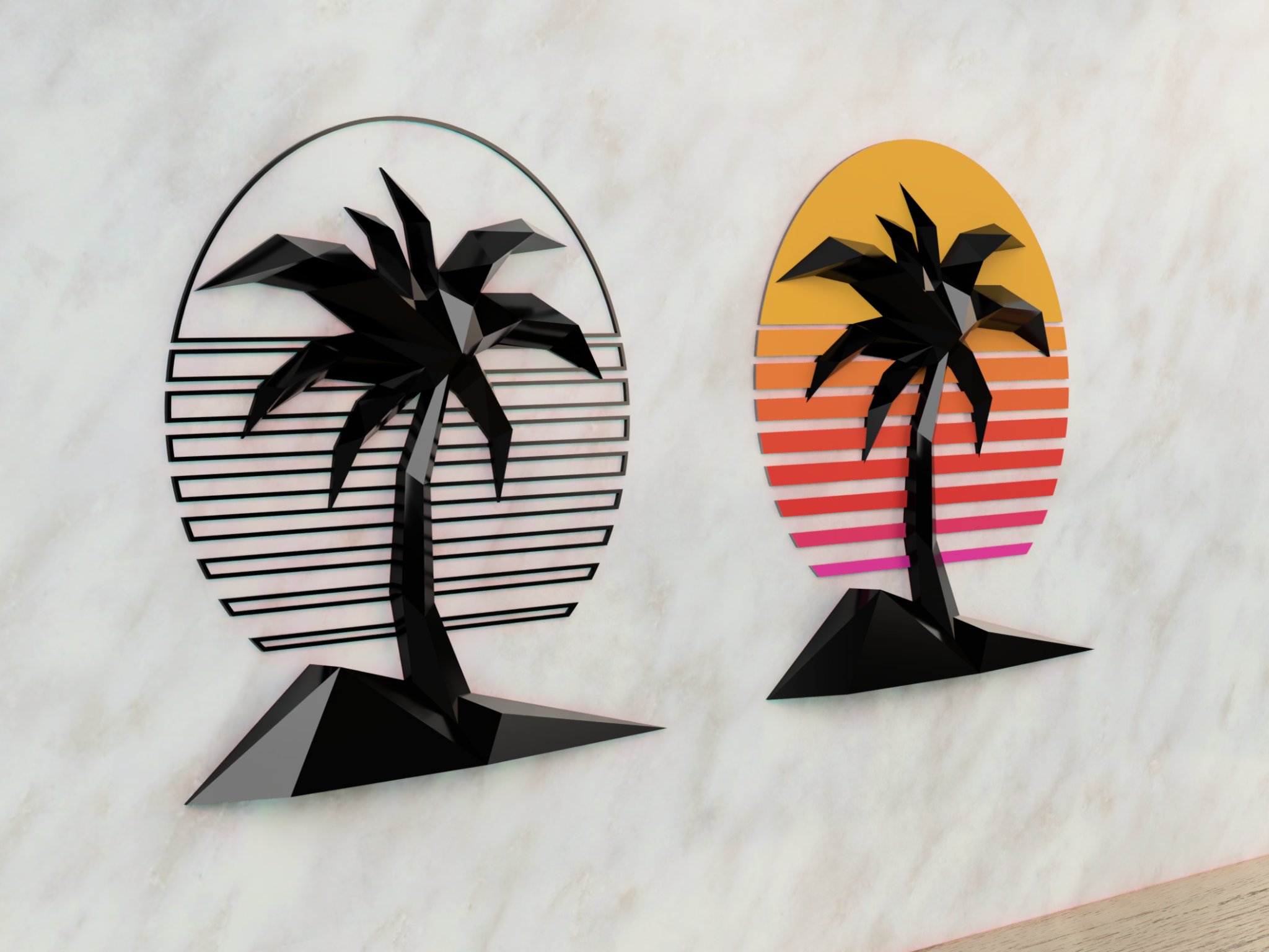 Nền hình học retro Miami với cây cọ 3D