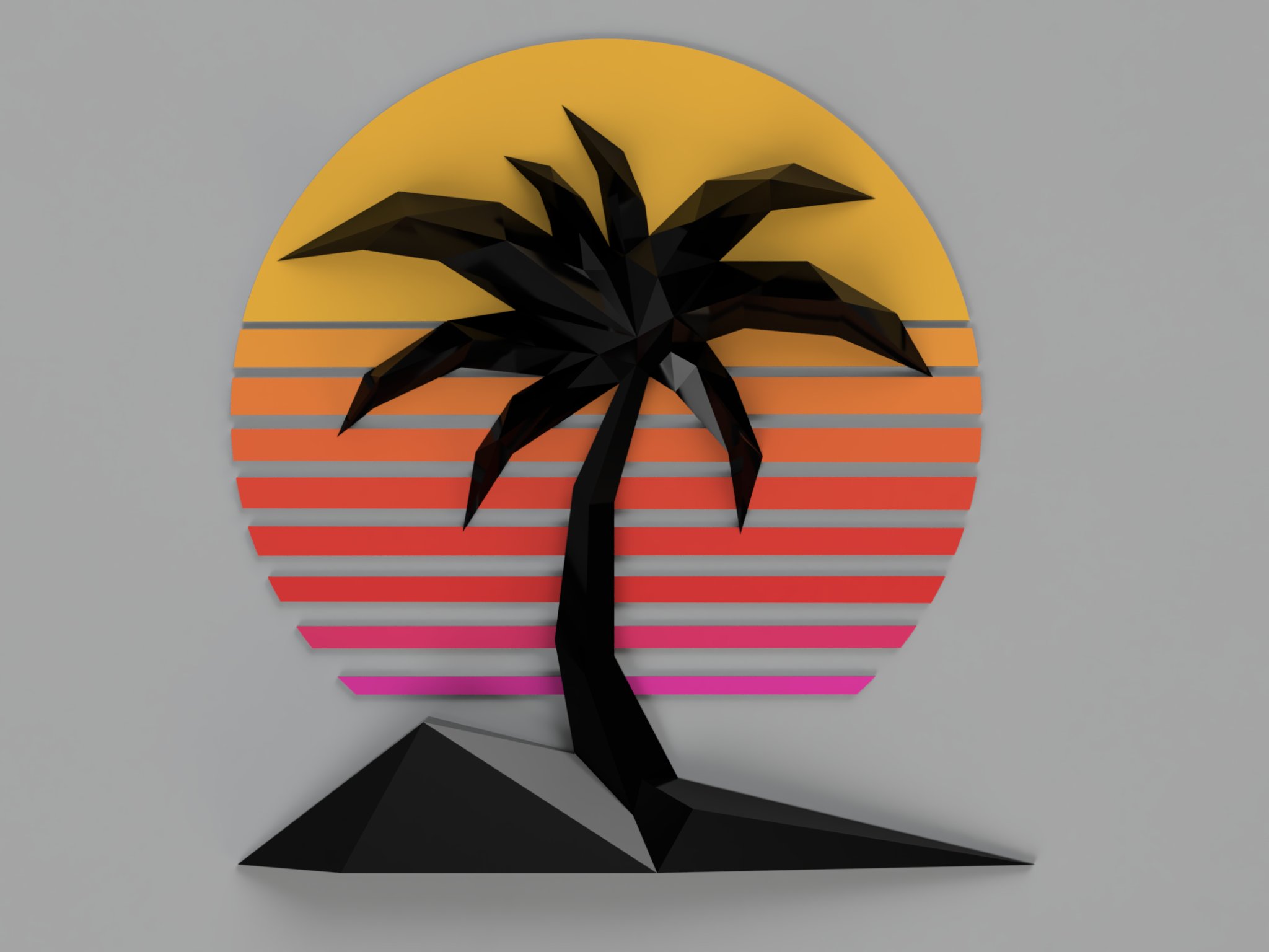 Nền hình học retro Miami với cây cọ 3D