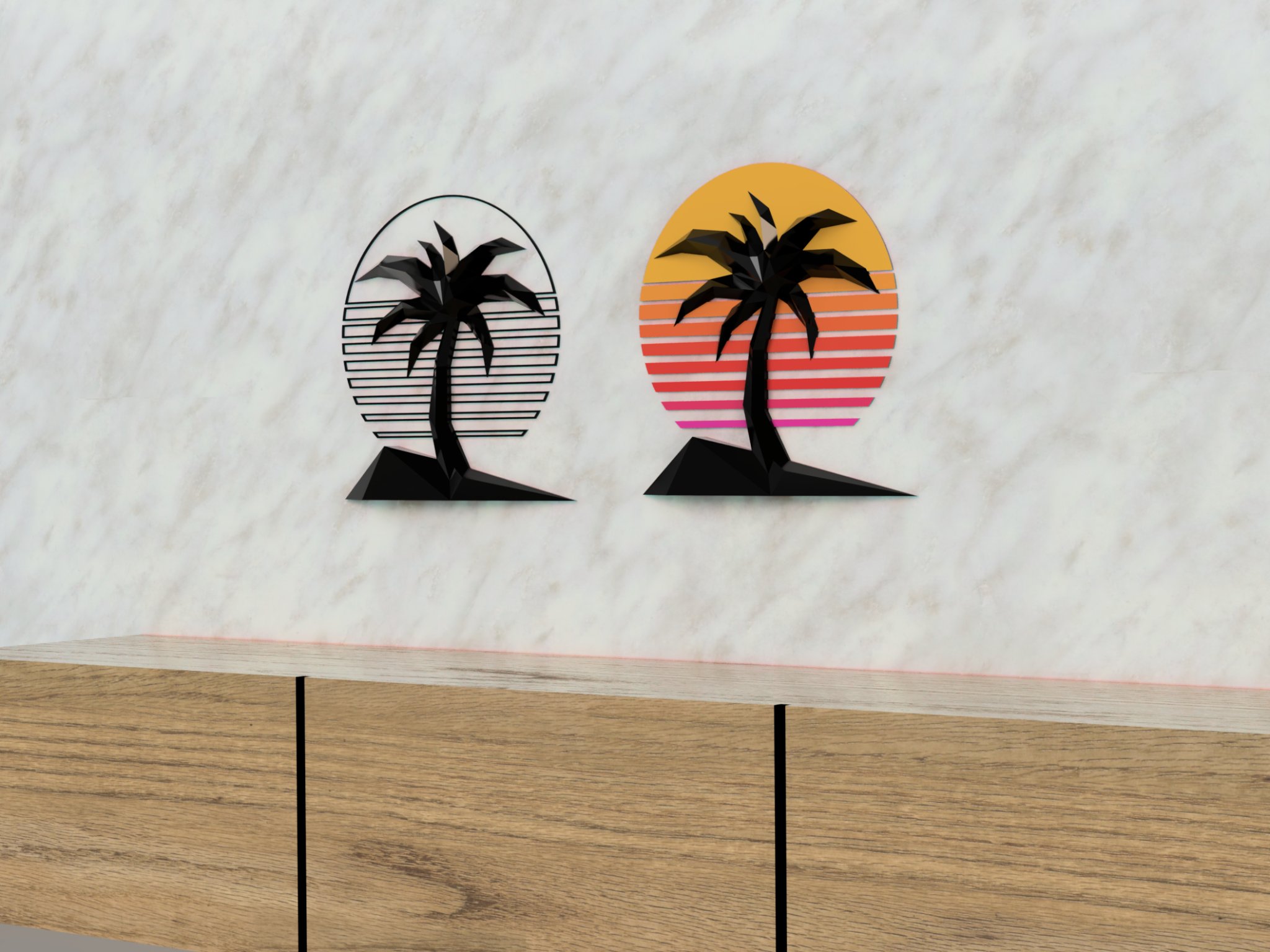 Nền hình học retro Miami với cây cọ 3D