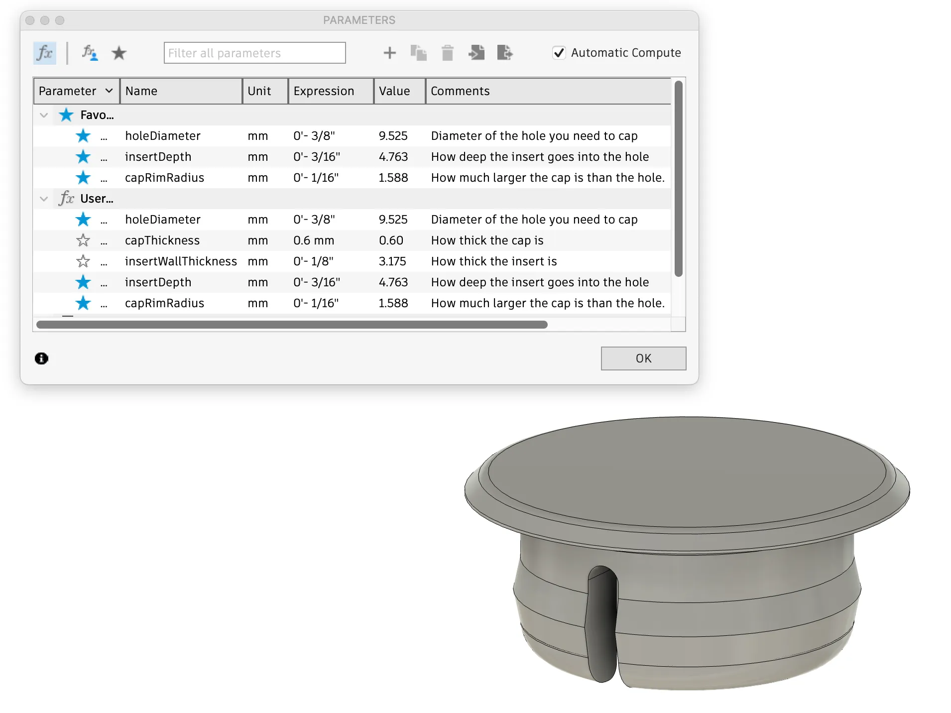Nắp bịt lỗ tùy chỉnh cho lỗ 3/8