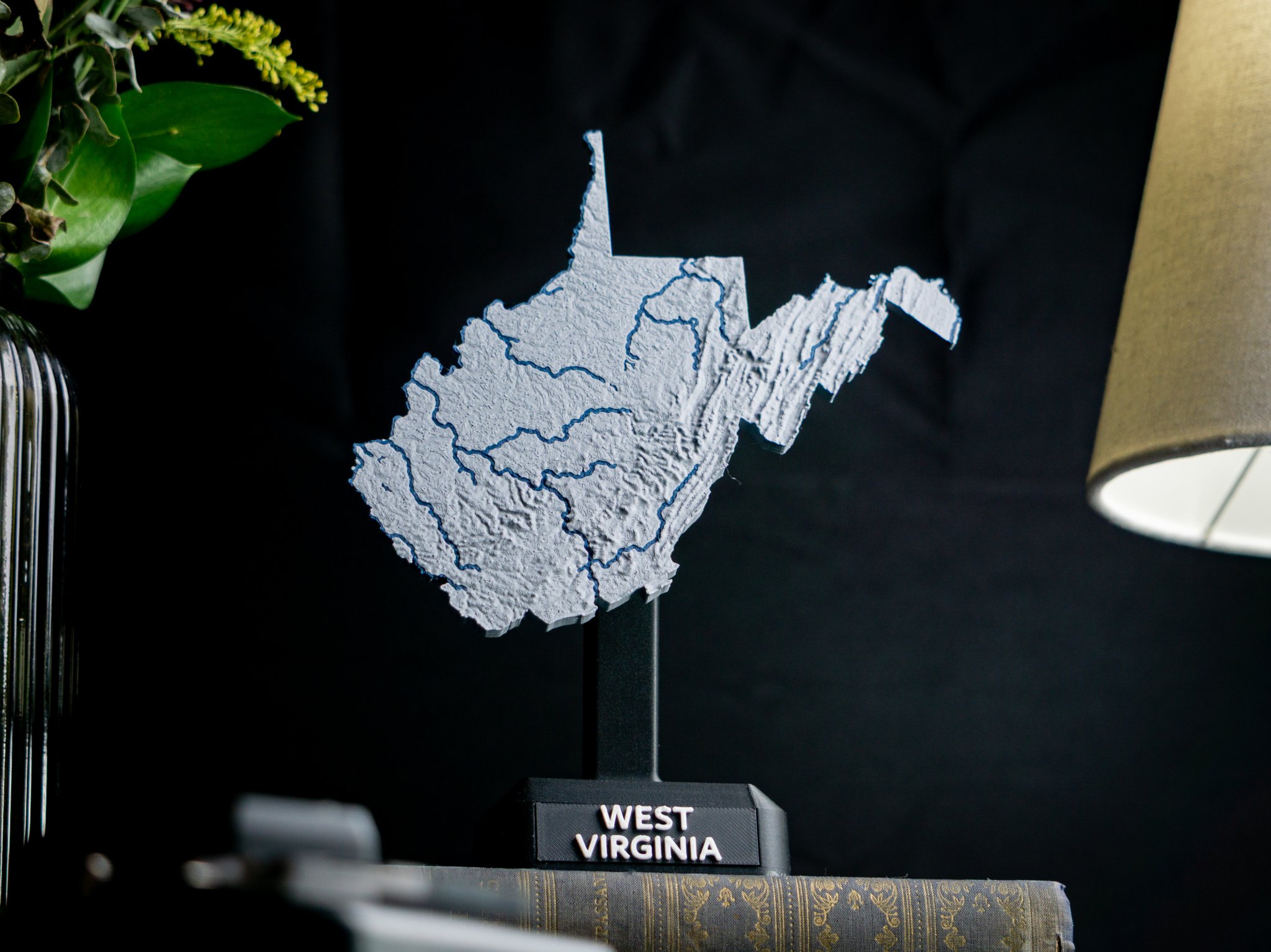 Bản đồ địa hình Tây Virginia, Hoa Kỳ với các con sông