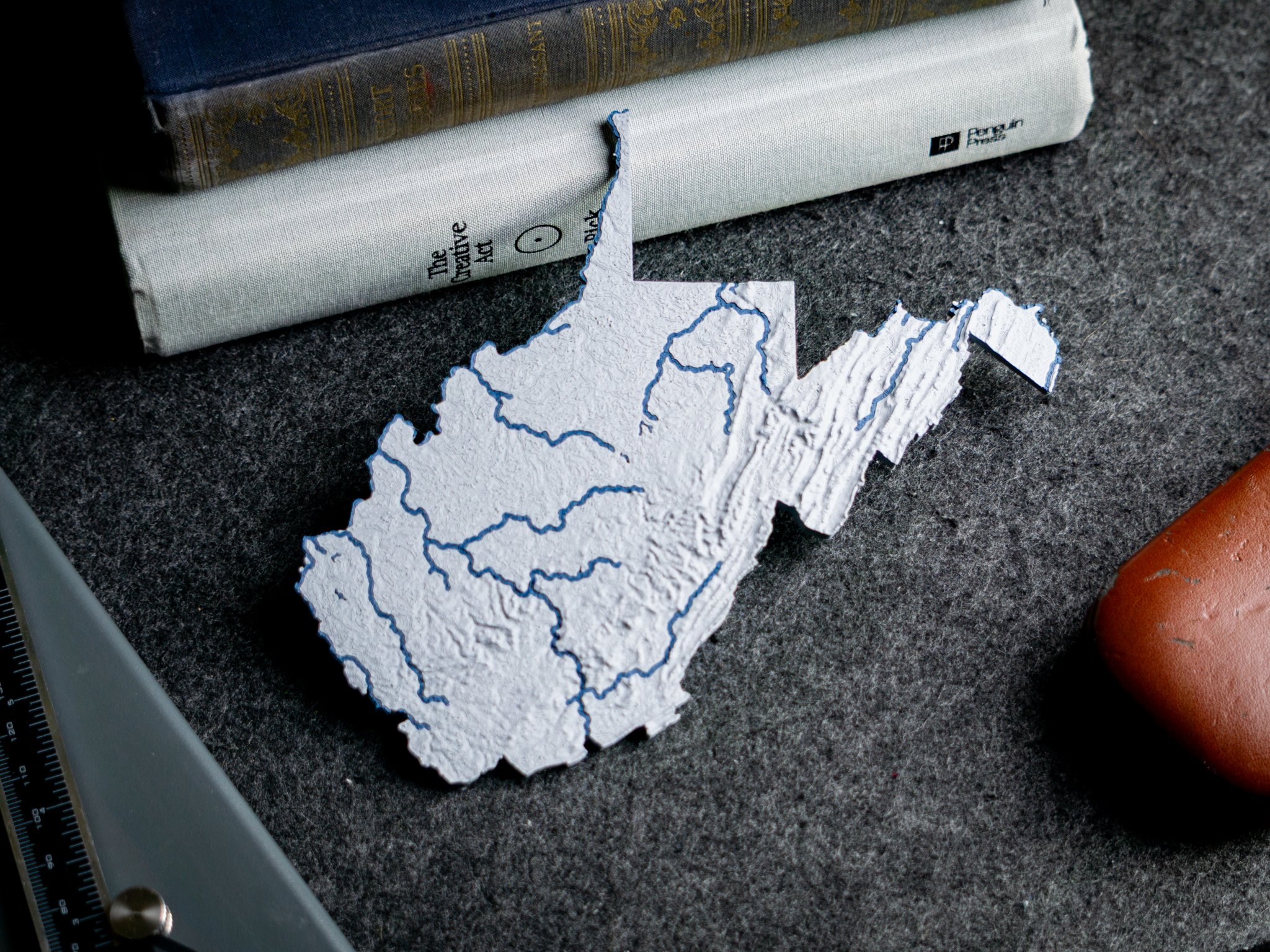 Bản đồ địa hình Tây Virginia, Hoa Kỳ với các con sông