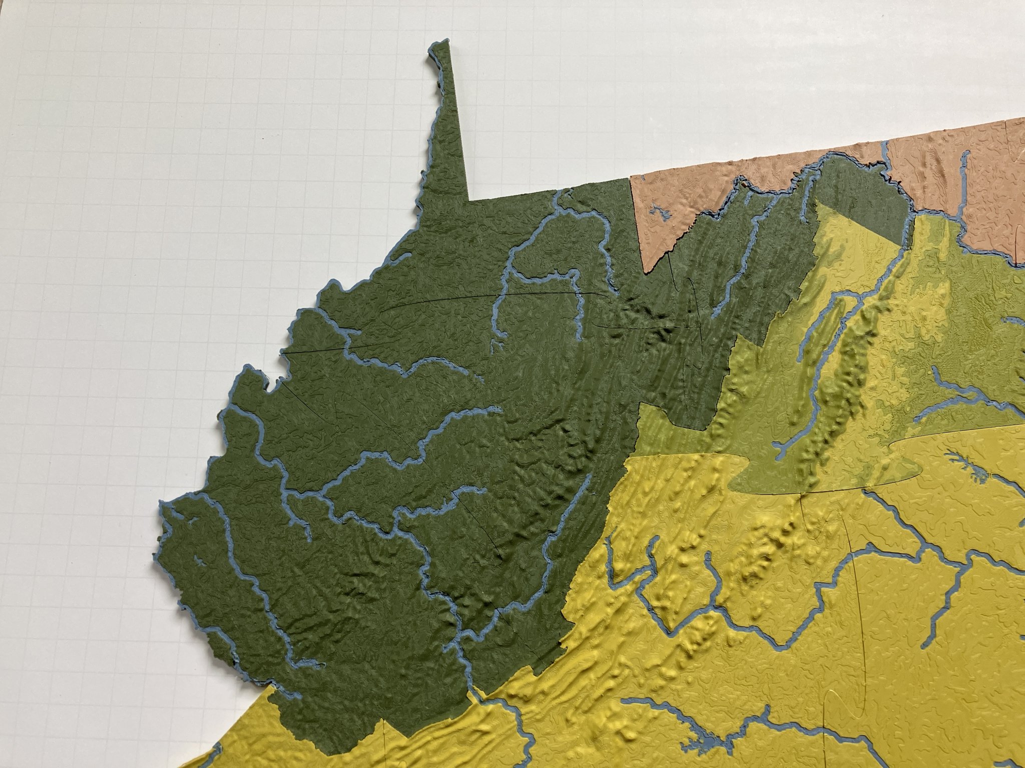 Bản đồ địa hình Tây Virginia, Hoa Kỳ với các con sông