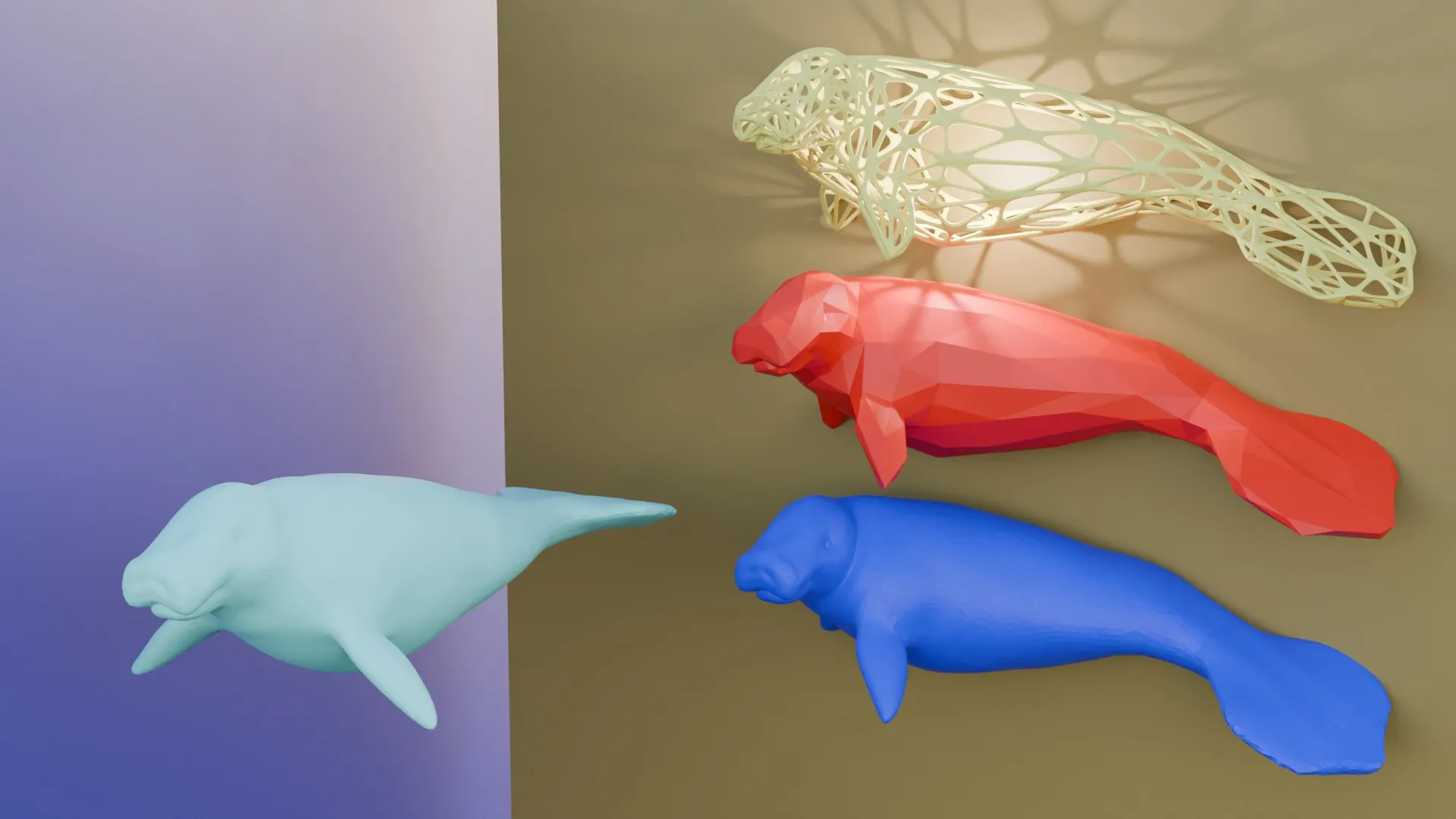 Manatee bơi ra từ tường trang trí nghệ thuật