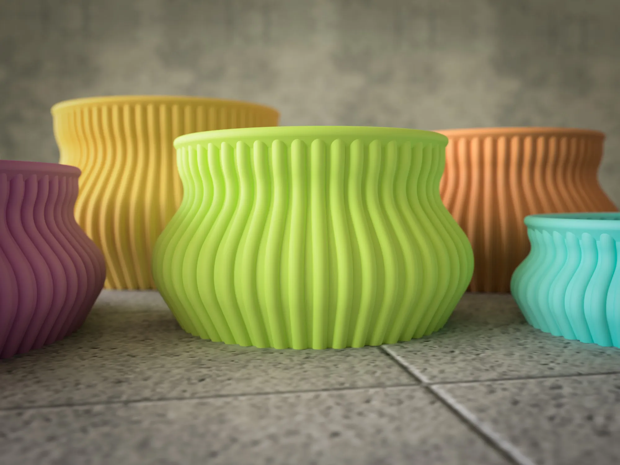 Chậu hoa cong cổ điển với họa tiết trang trí dọc dày