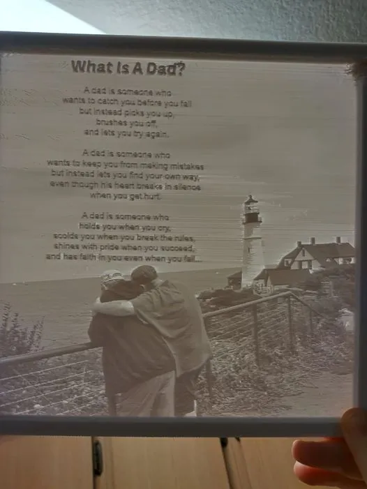 Lithophane tưởng niệm cha với hình ảnh và bài thơ