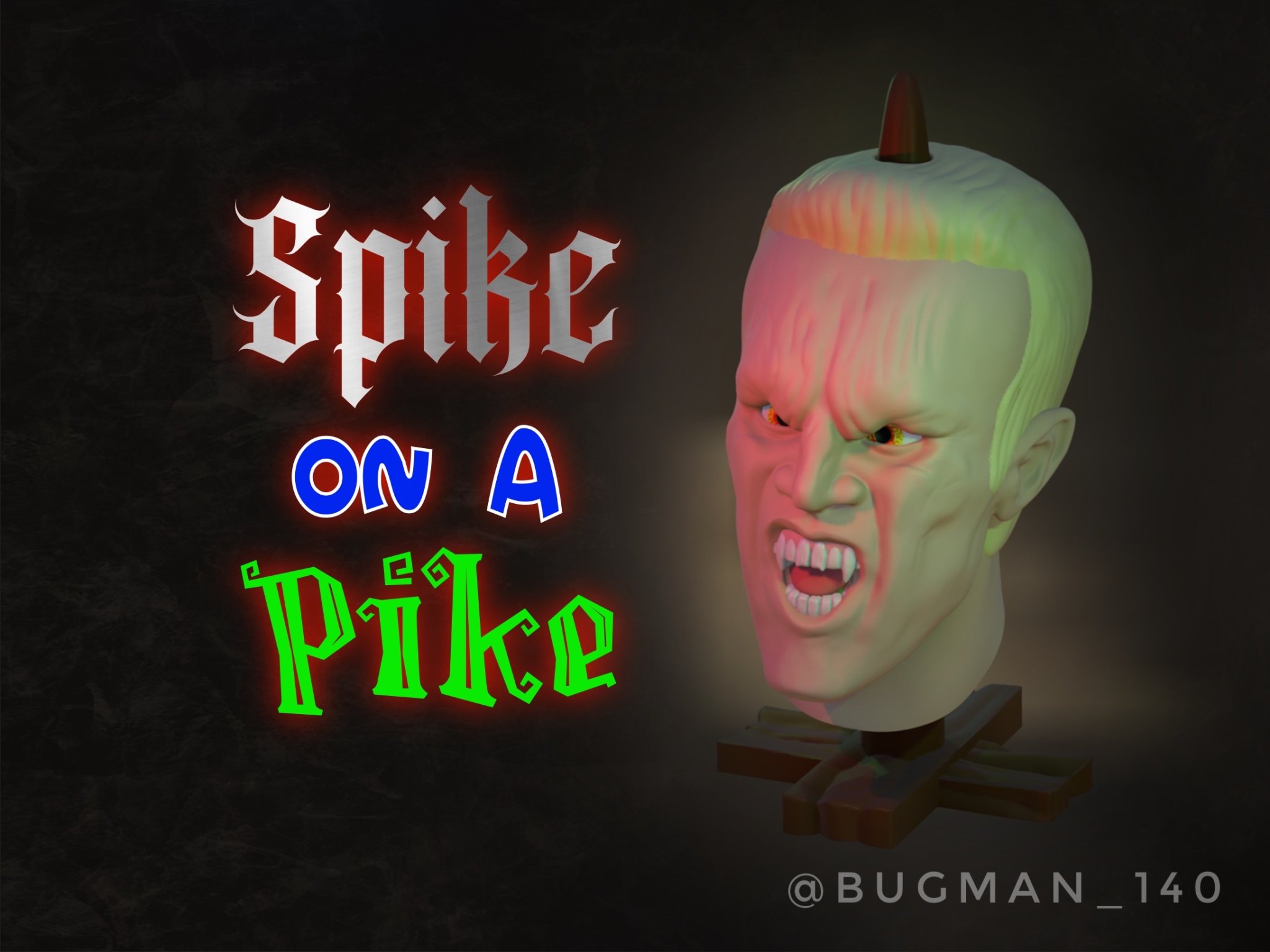 Mô hình đầu ma cà rồng gắn trên cây giáo