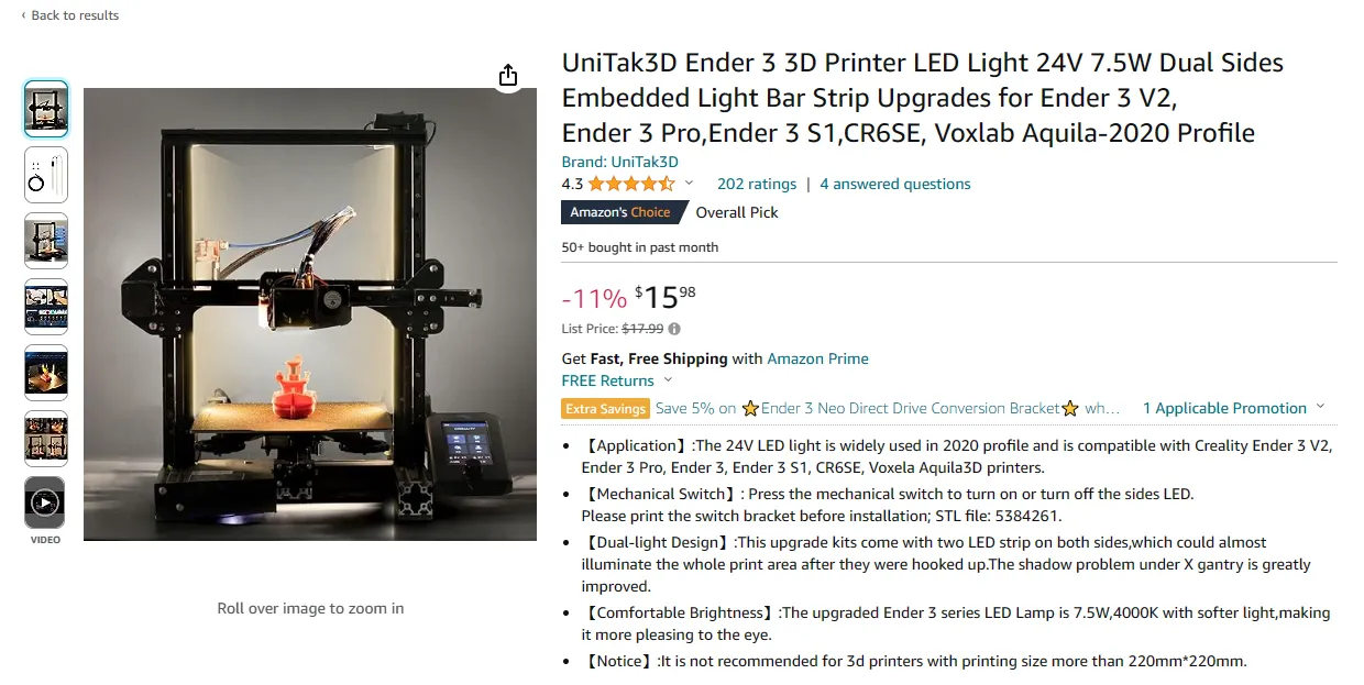 Đế công tắc đèn LED cho máy in 3D Ender 3