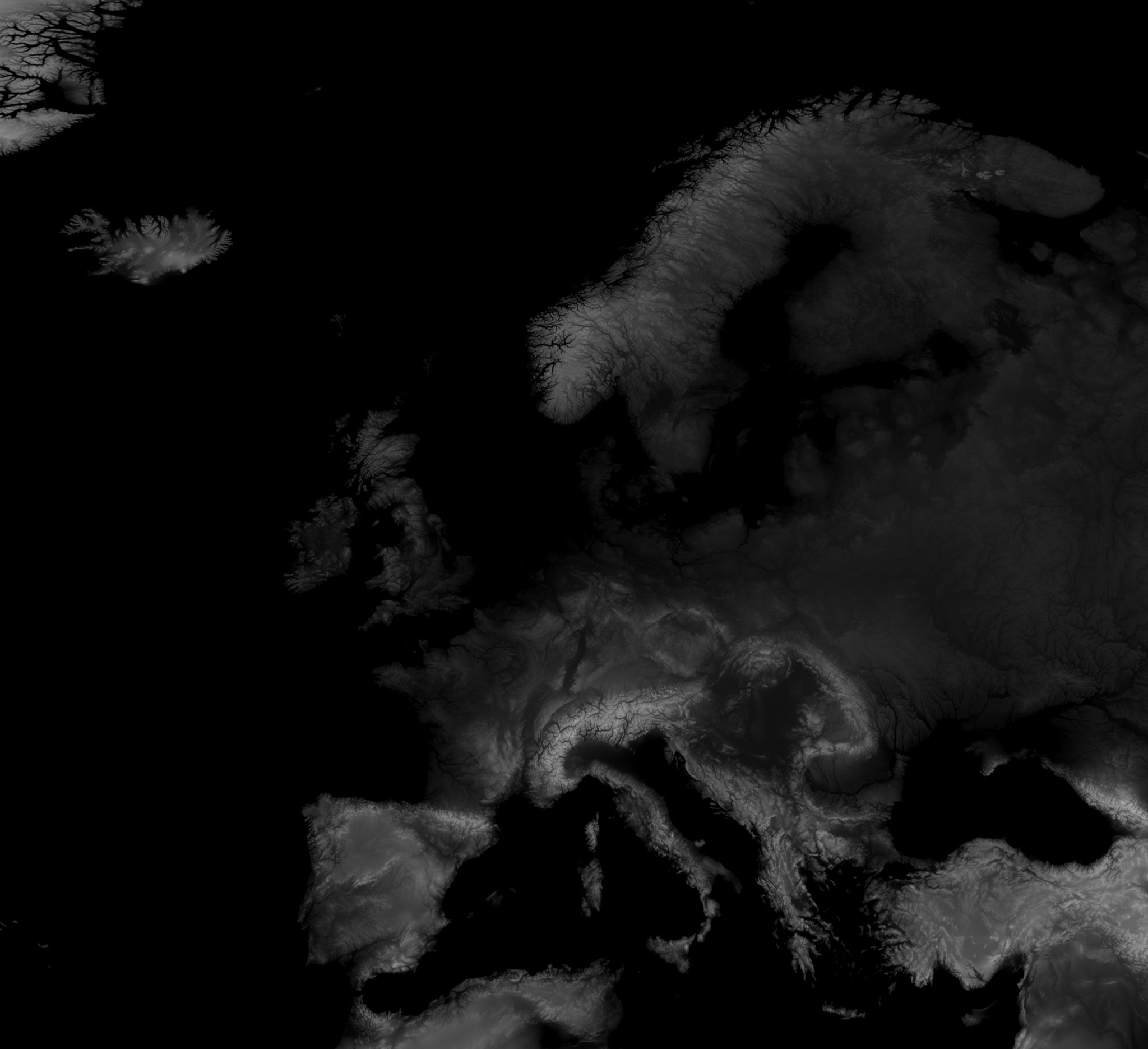 Bản đồ địa hình châu Âu với tỷ lệ chiều cao điều chỉnh